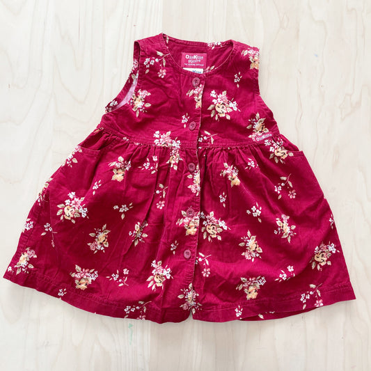 OshKosh Red Floral Fine Cord Dress - Yellow Clover Vintage Kids Clothes