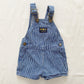 OshKosh Classic Navy Hickory Stripe Shortalls - Yellow Clover Vintage Kids Clothes
