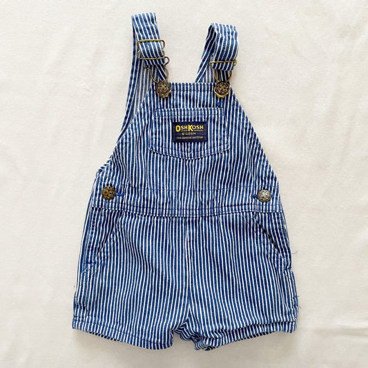 OshKosh Classic Navy Hickory Stripe Shortalls - Yellow Clover Vintage Kids Clothes