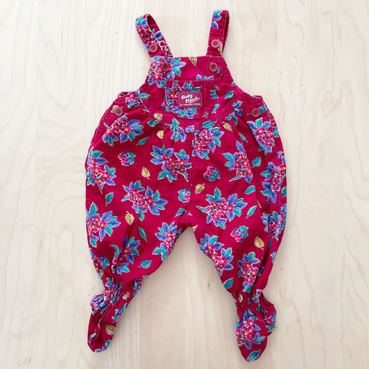 Vintage Baby B’gosh Red Floral Cord Footed Overalls Romper