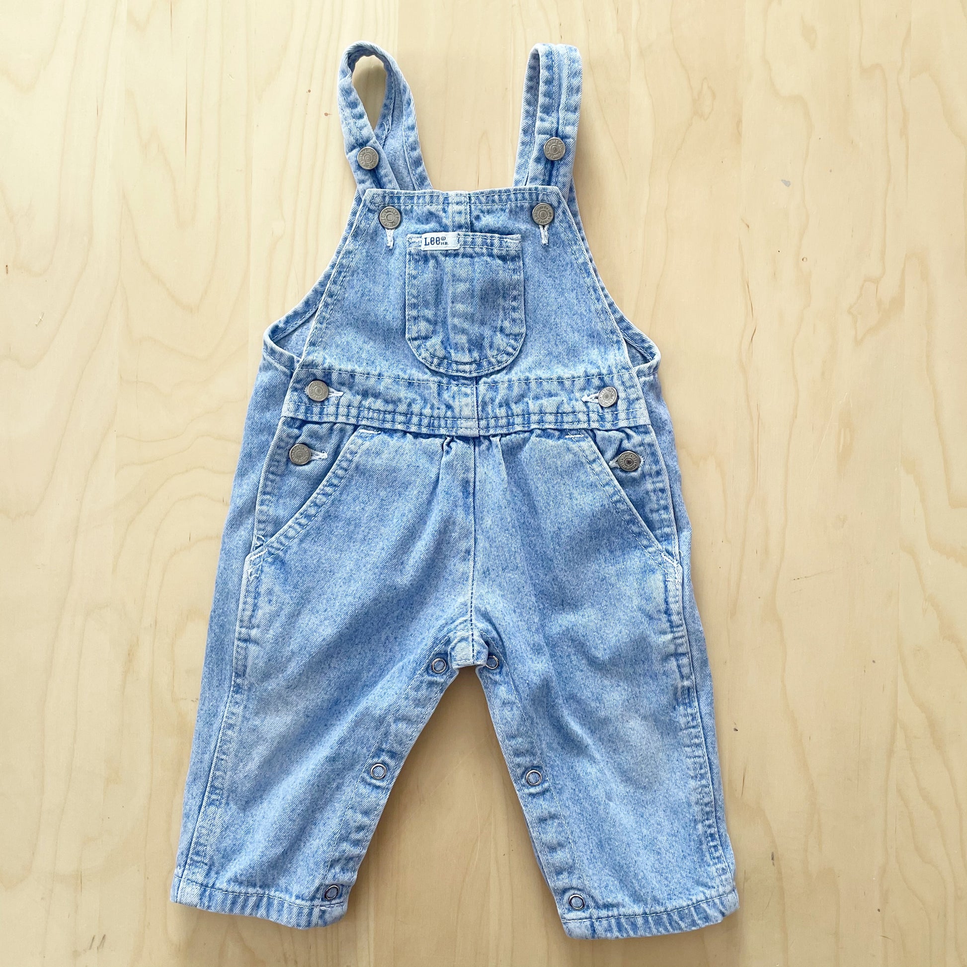 Vintage Lee Blue Wash Overalls with Floral Patch - Yellow Clover Vintage Kids Clothes