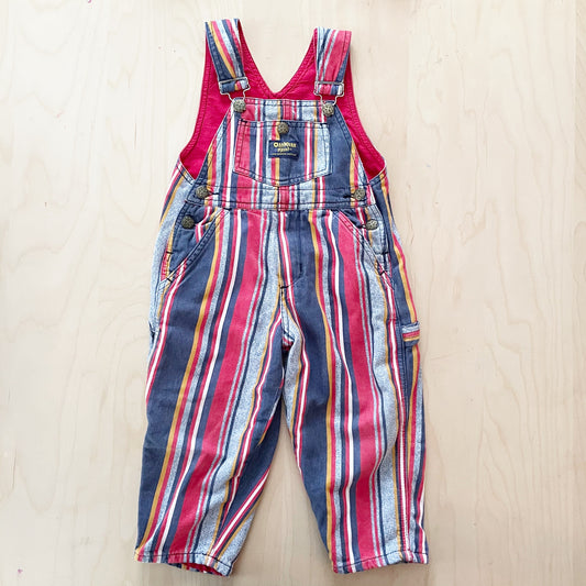 OshKosh Striped Lined Overalls - Yellow Clover Vintage Kids Clothes