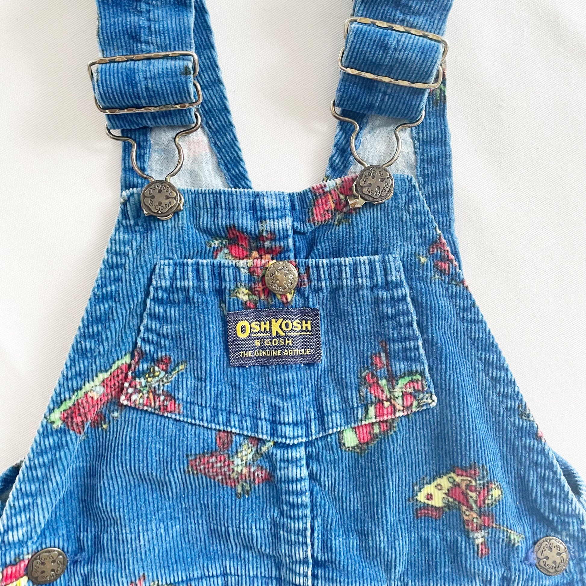 OshKosh Cord Knights Print Overalls - Yellow Clover Vintage Kids Clothes