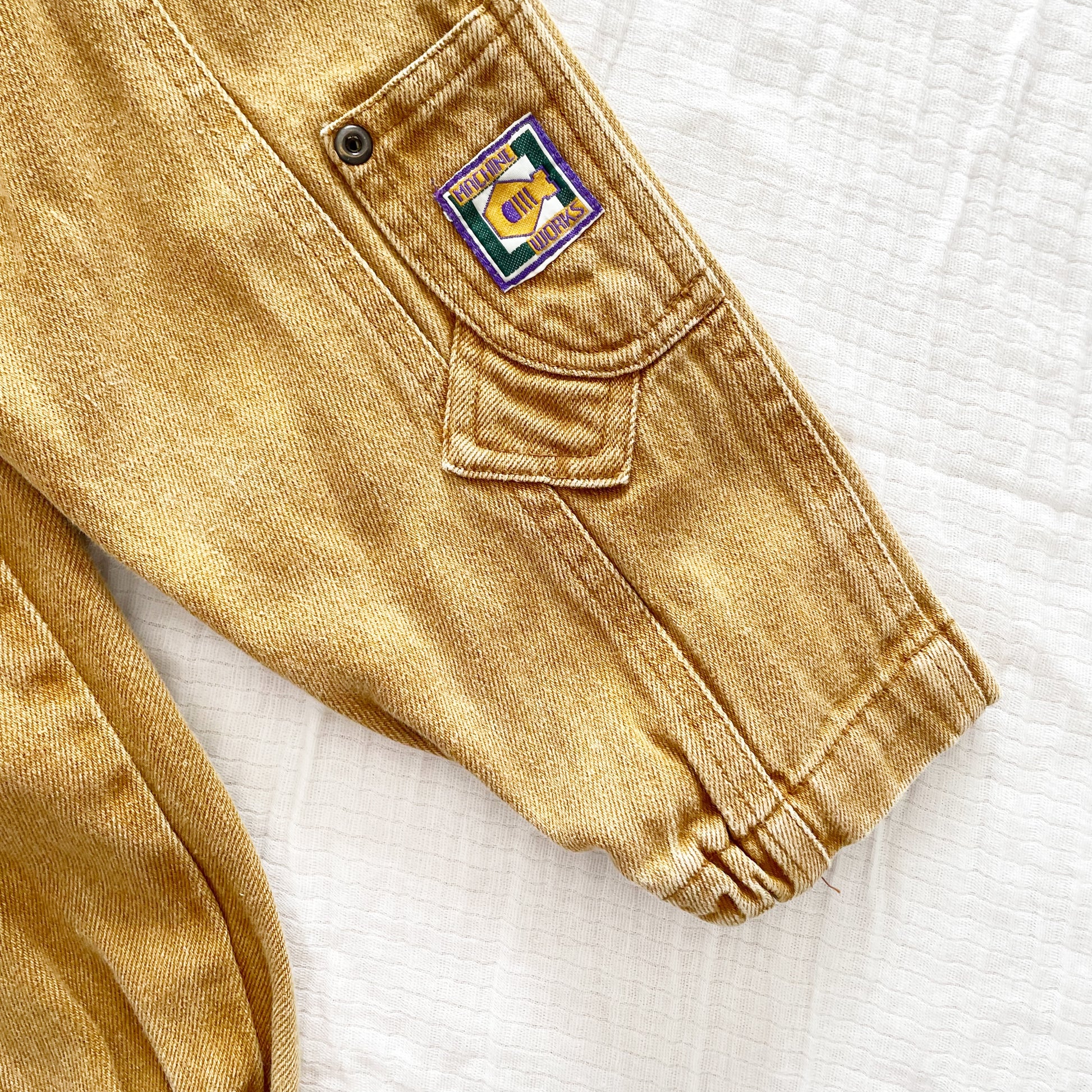 Tan Elastic Cuff Suspender Pants - Yellow Clover Vintage Kids Clothes