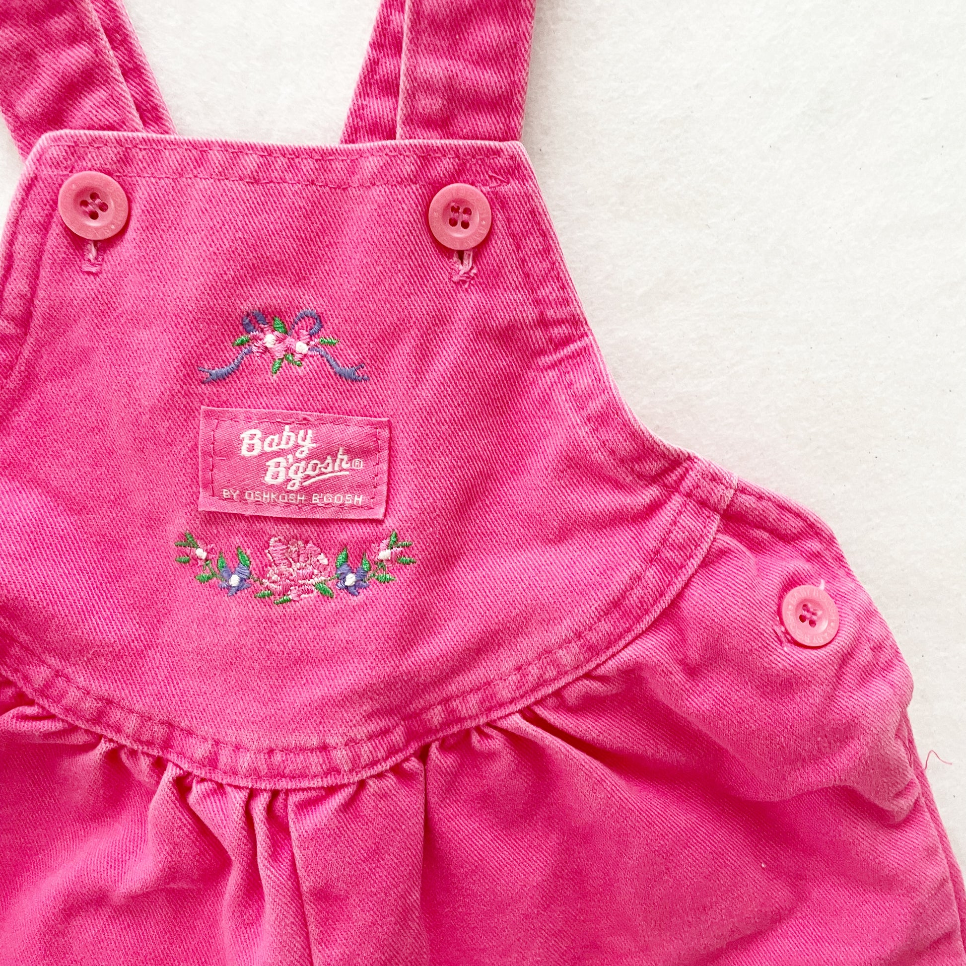 Baby B’gosh Pink Embroidered Bubble Overalls - Yellow Clover Vintage Kids Clothes