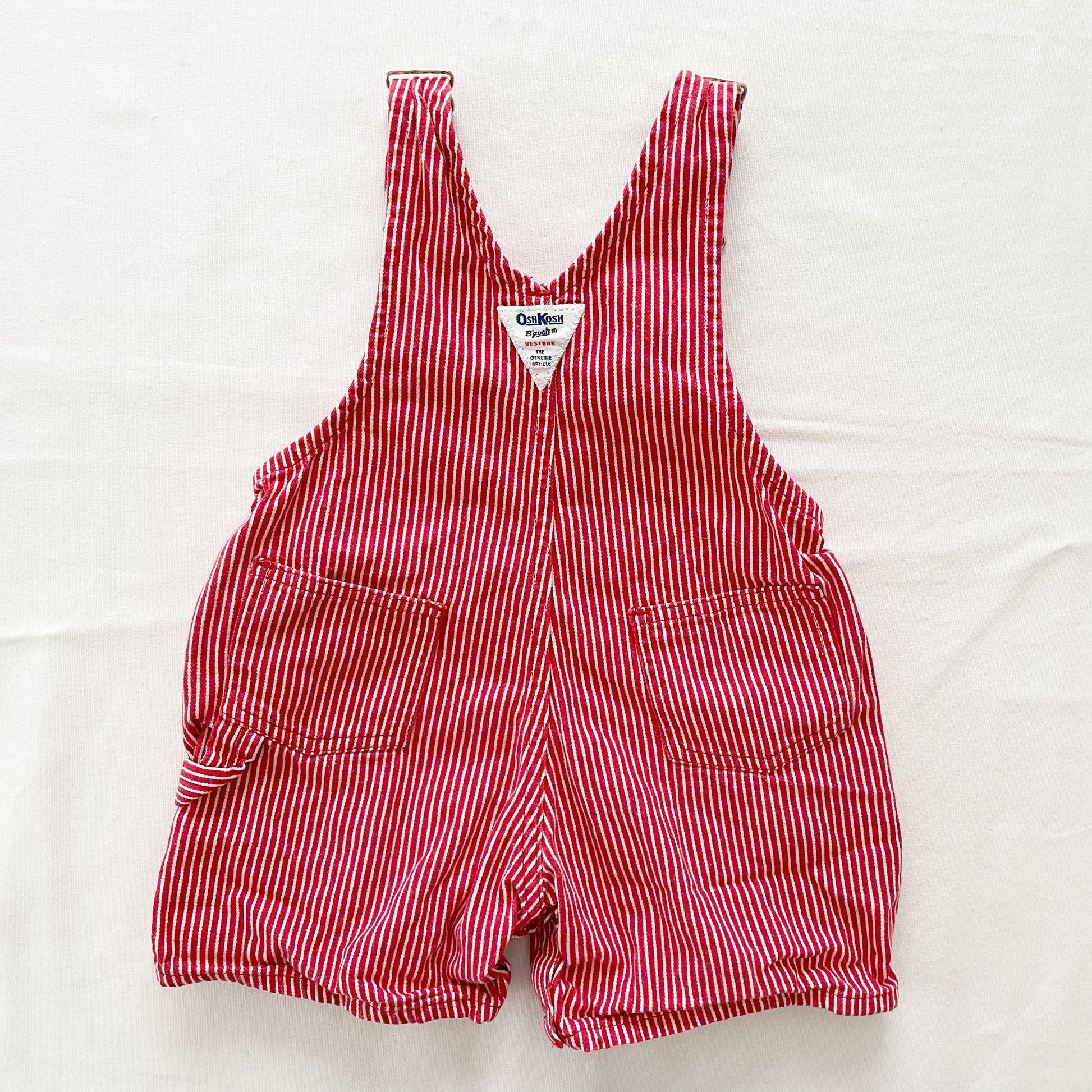 OshKosh Red Hickory Stripe Shortalls - Yellow Clover Vintage Kids Clothes