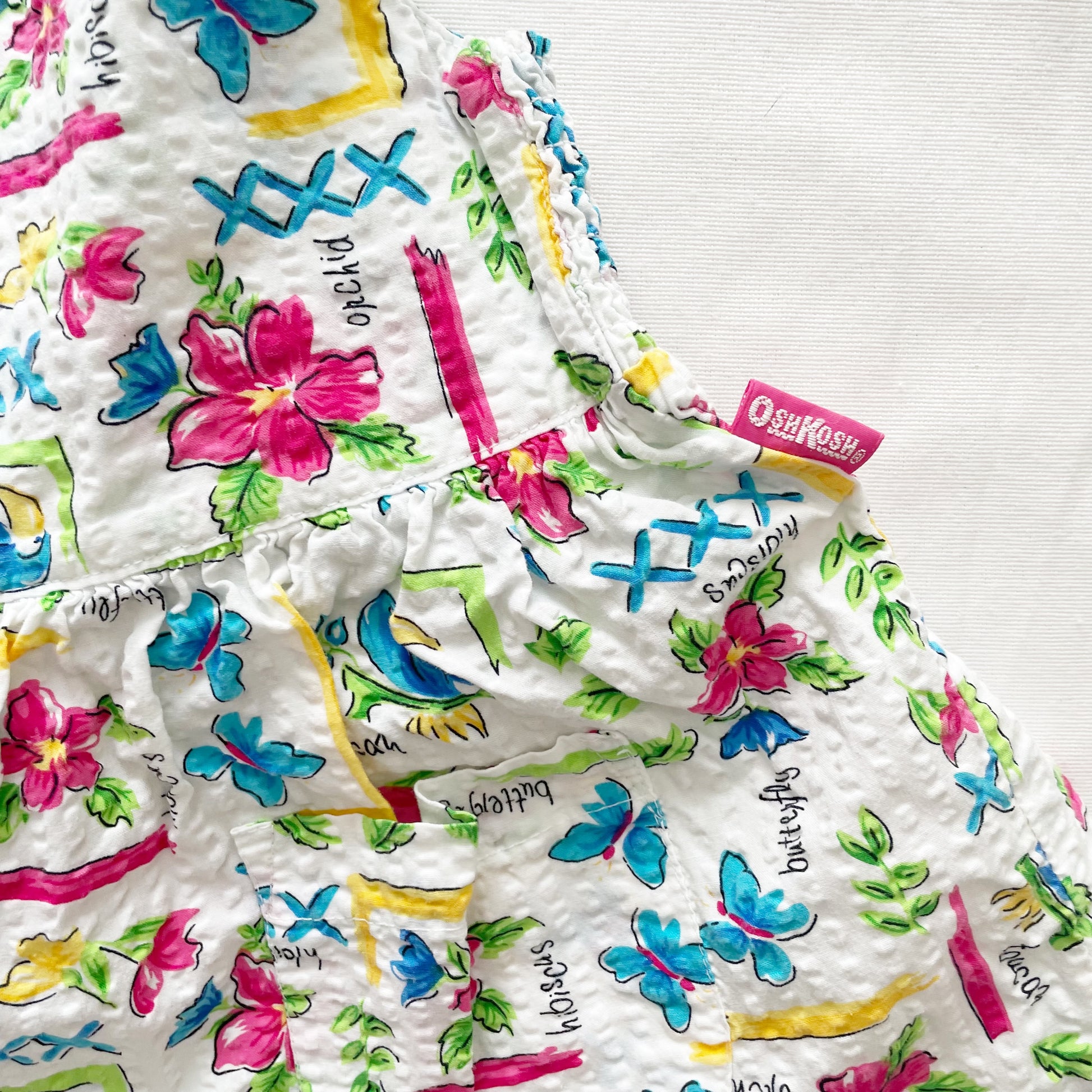 OshKosh Tropical Print Textured Romper - Yellow Clover Vintage Kids Clothes