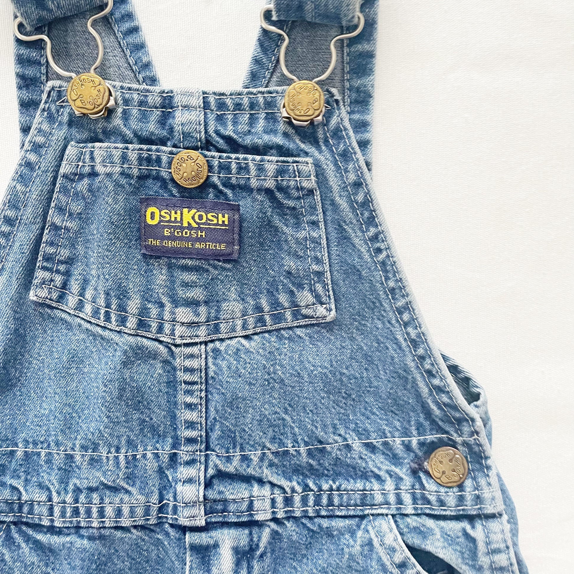 OshKosh Classic Cut Denim Shortalls - Yellow Clover Vintage Kids Clothes