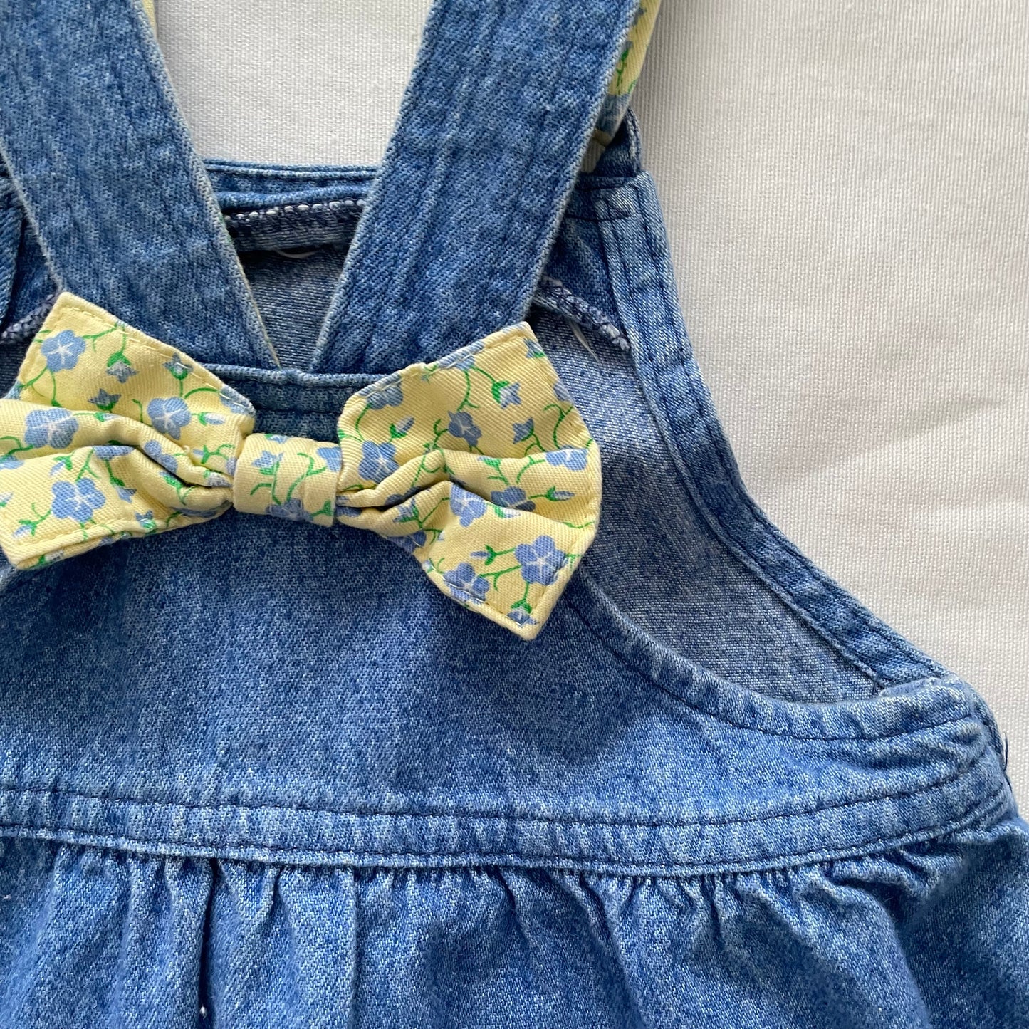 OshKosh Blue Wash Denim Pansy Floral Skirtall - Yellow Clover Vintage Kids Clothes