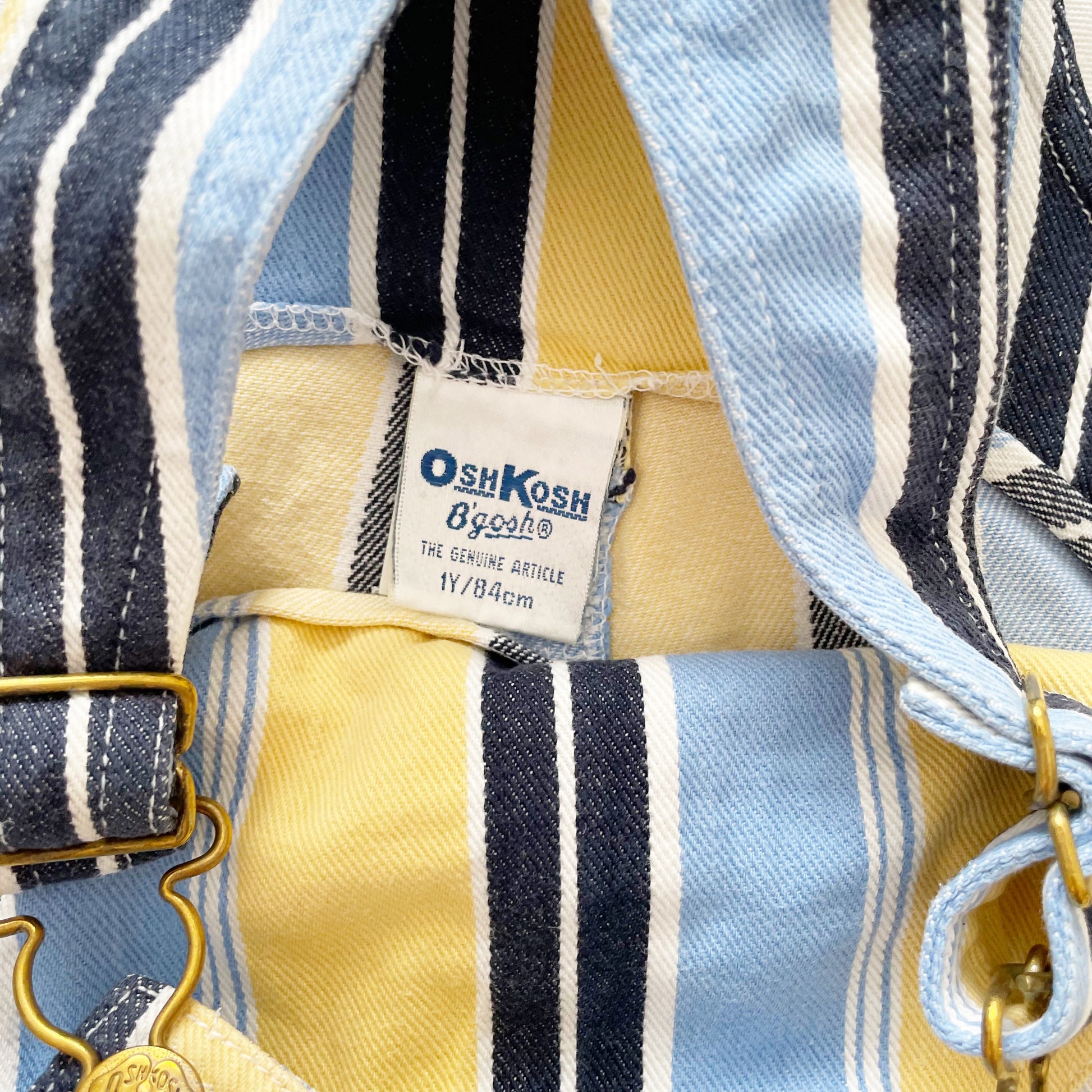 OshKosh Striped Cropped Baggy Cut Overalls - Yellow Clover Vintage Kids Clothes