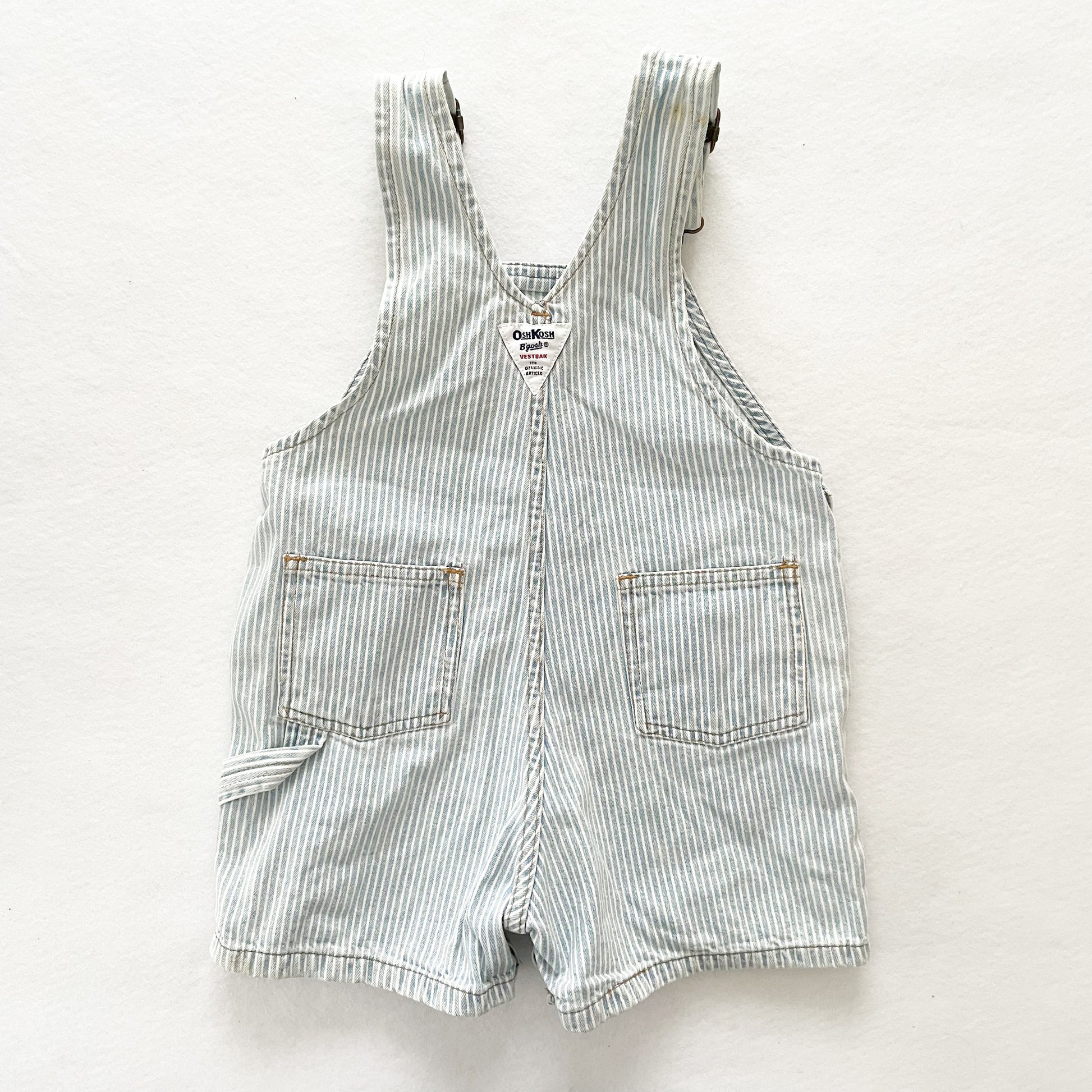 OshKosh Light Wash Hickory Stripe Shortalls - Yellow Clover Vintage Kids Clothes