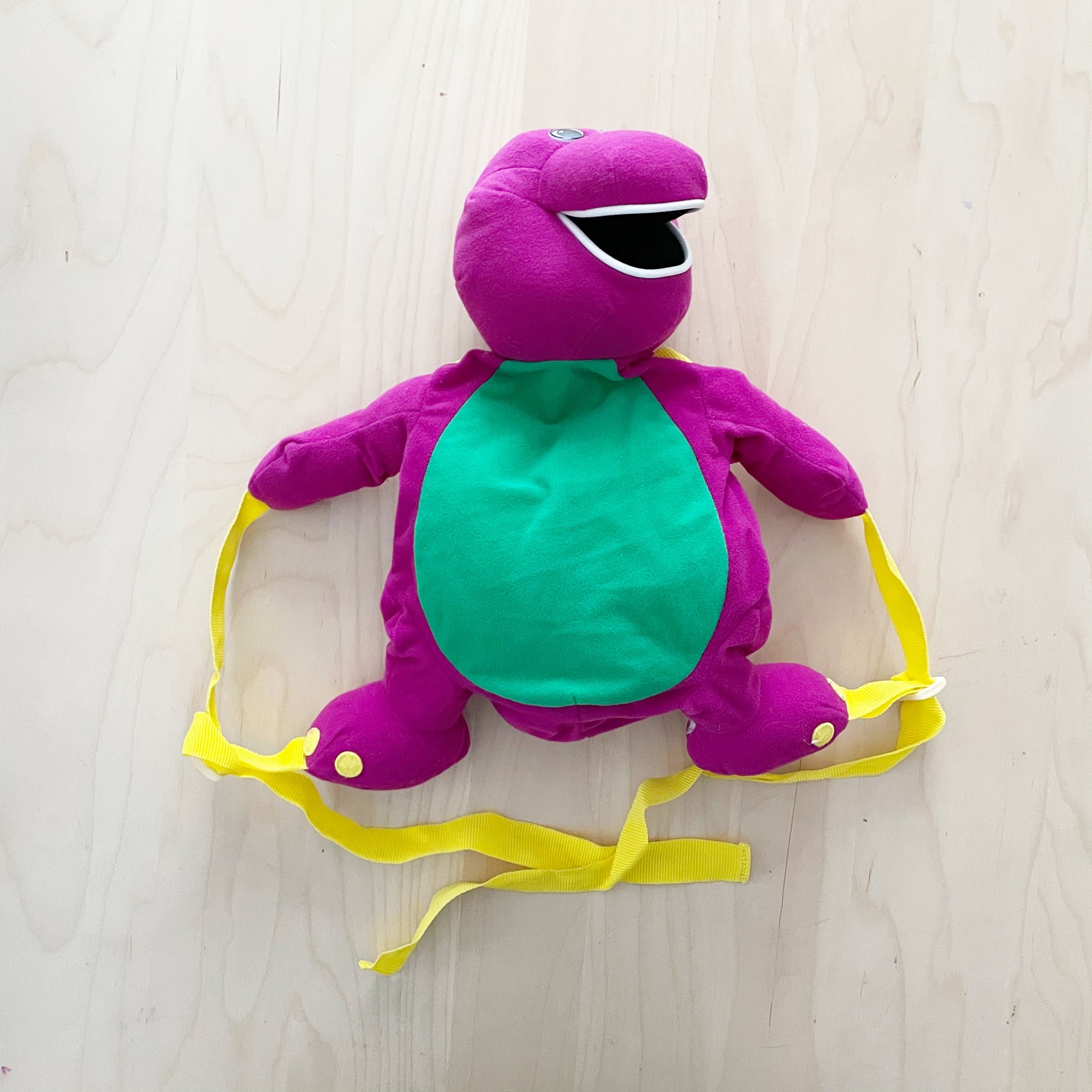 Vintage Barney Plush Backpack - Yellow Clover Vintage Kids Clothes