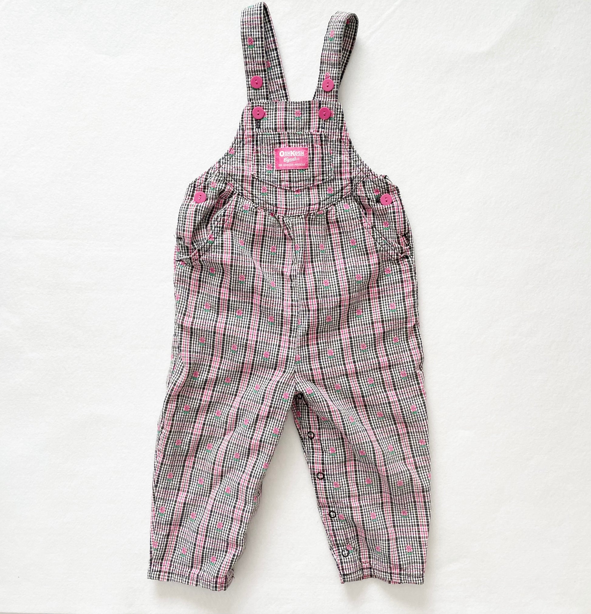 OshKosh Floral Plaid Woven Overalls - Yellow Clover Vintage Kids Clothes