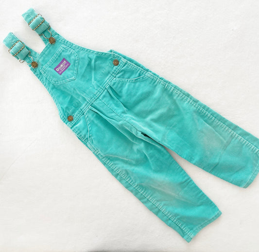 OshKosh Mint Fine Cord Overalls - Yellow Clover Vintage Kids Clothes