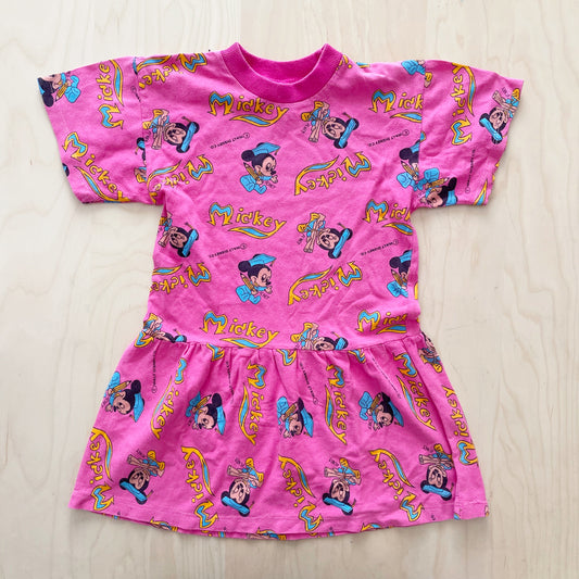 Mickey Allover Print Jersey Dress - Yellow Clover Vintage Kids Clothes