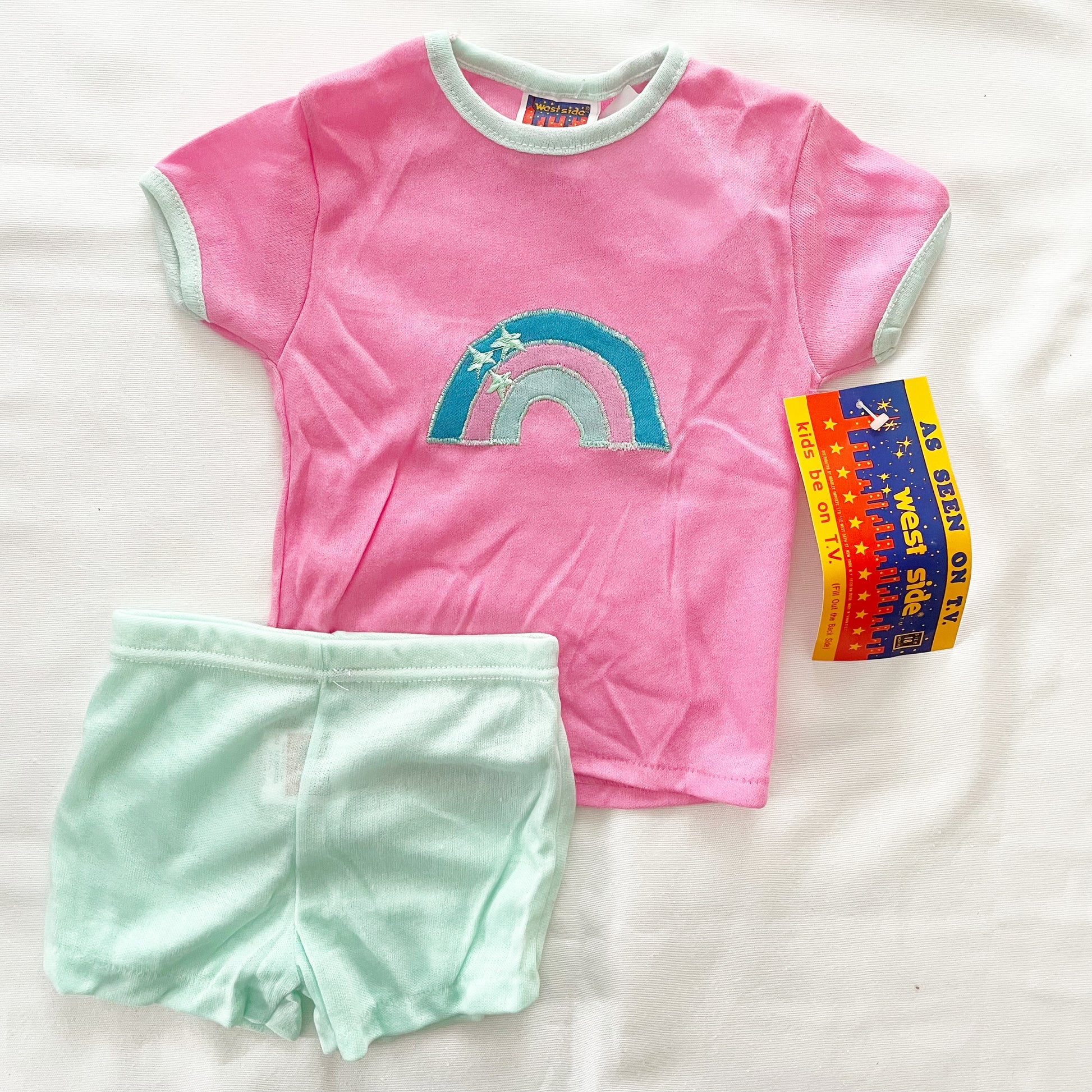 Pink/Mint Rainbow Appliqué Set • 18m - Yellow Clover Vintage Kids Clothes