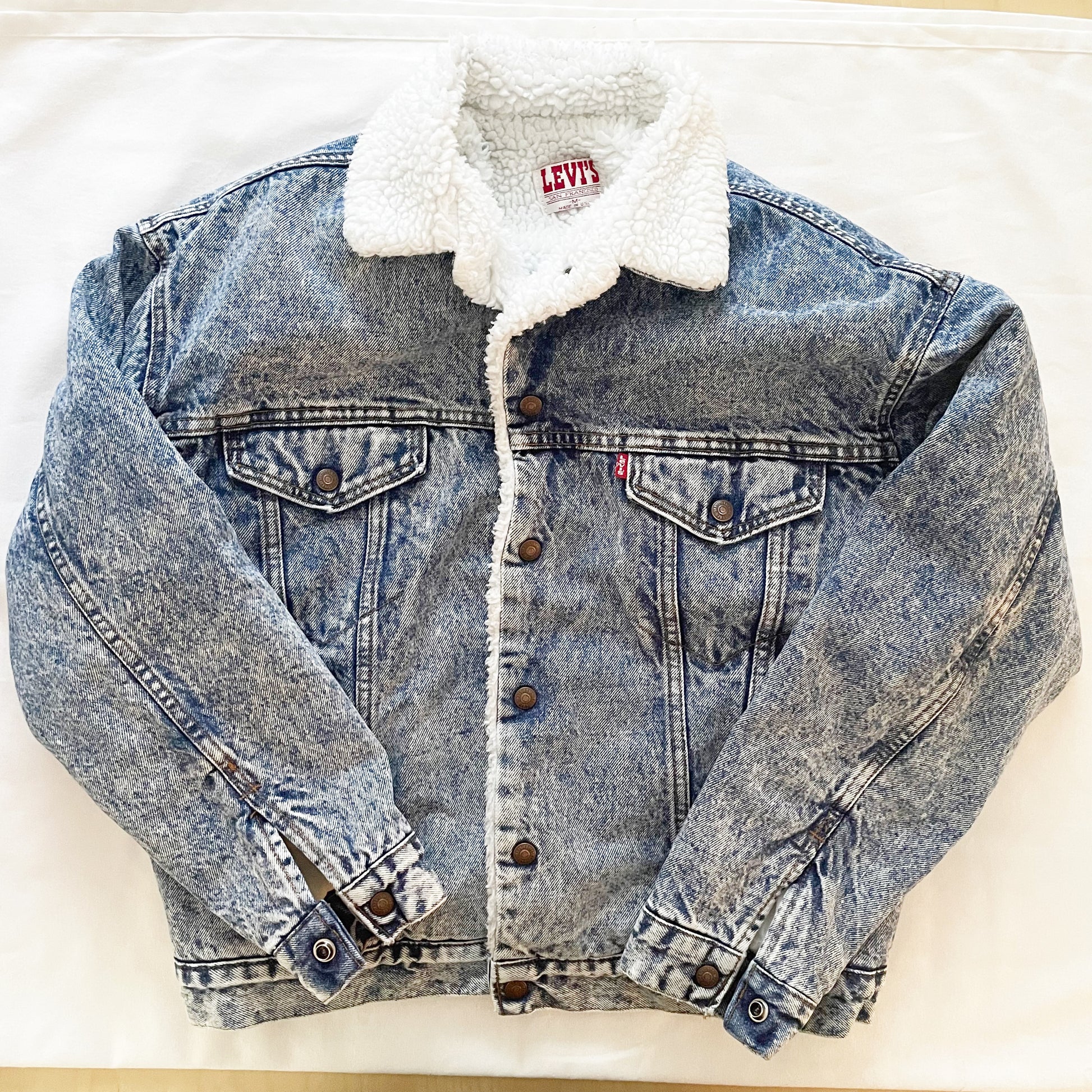 Adult Levi’s Sherpa Acid Wash Trucker Jacket - Yellow Clover Vintage Kids Clothes
