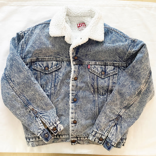 Adult Levi’s Sherpa Acid Wash Trucker Jacket - Yellow Clover Vintage Kids Clothes