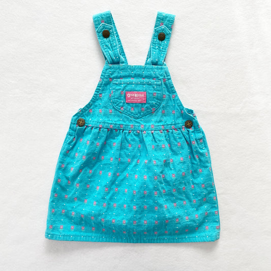 OshKosh Turquoise Flower Woven Bow Back Skirtall - Yellow Clover Vintage Kids Clothes