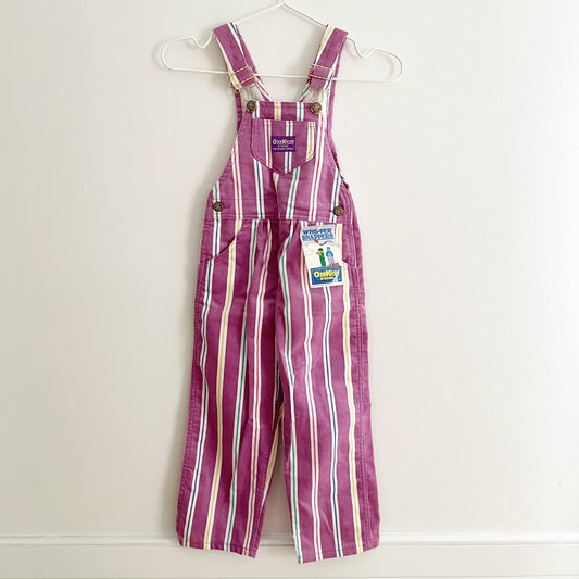 Vintage Deadstock OshKosh Purple Cord Striped Kids Overalls