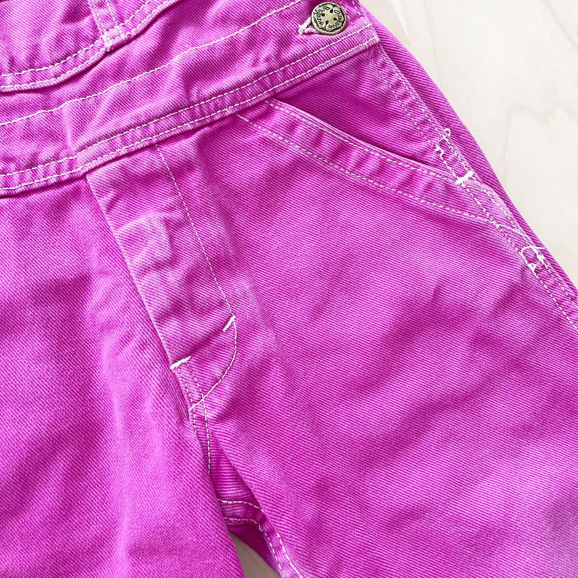 OshKosh Purple Pink Leather Patch Overalls - Yellow Clover Vintage Kids Clothes