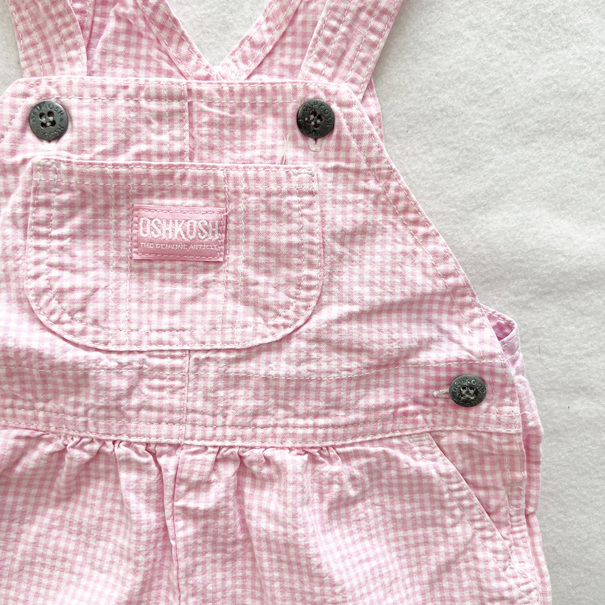 OshKosh Pink Gingham Shortalls - Yellow Clover Vintage Kids Clothes