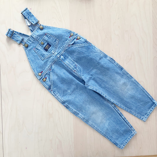 OshKosh Medium Light Wash Overalls - Yellow Clover Vintage Kids Clothes