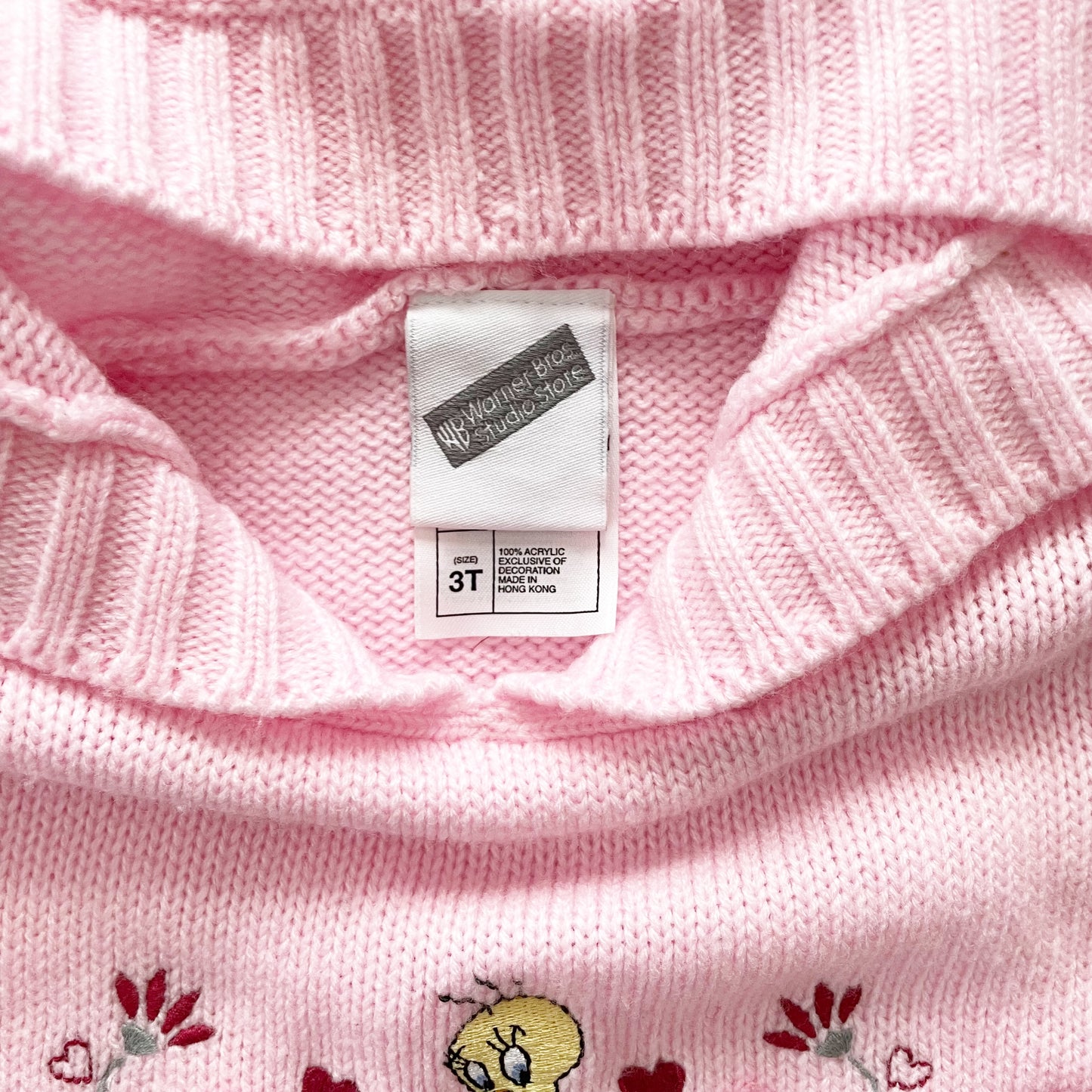 Warner Bros Tweety Flower Hooded Sweater - Yellow Clover Vintage Kids Clothes