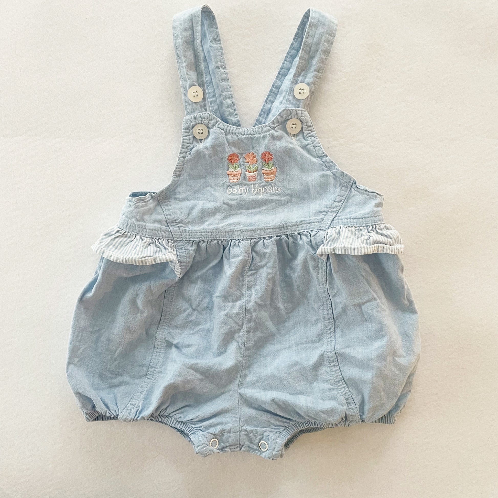 Baby B’gosh Embroidered Light Chambray Bubble Romper - Yellow Clover Vintage Kids Clothes