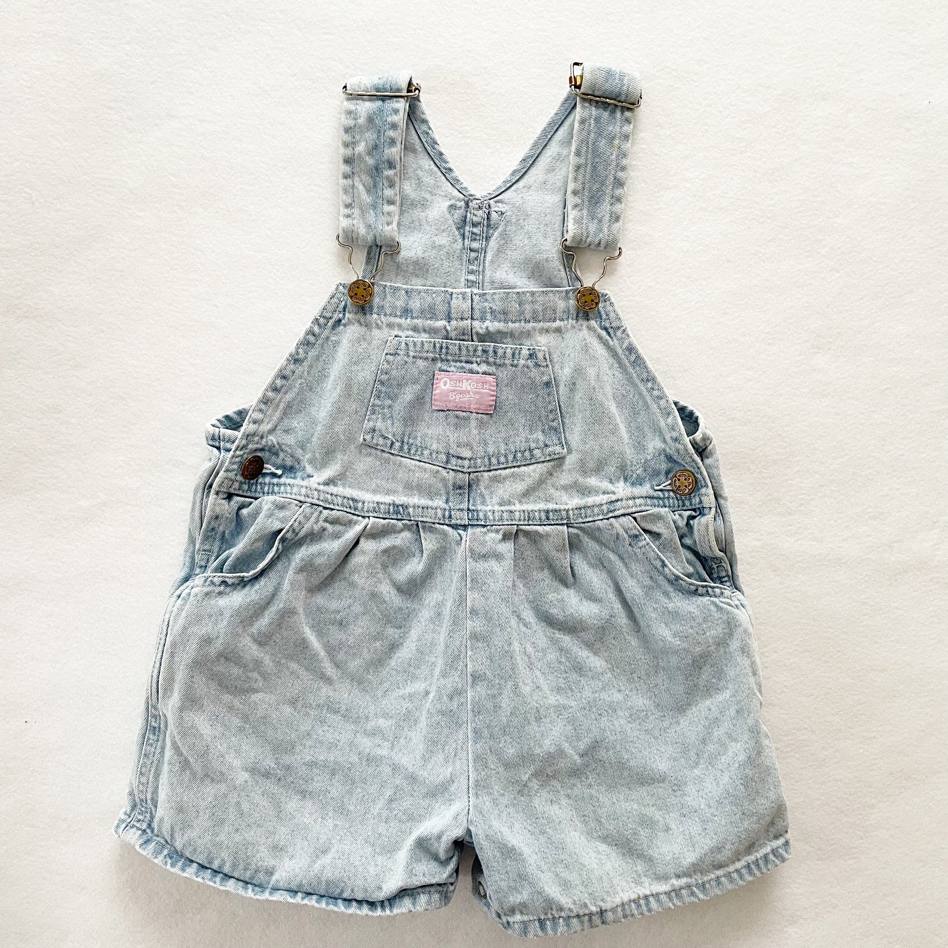 OshKosh Light Wash Denim Shortalls - Yellow Clover Vintage Kids Clothes