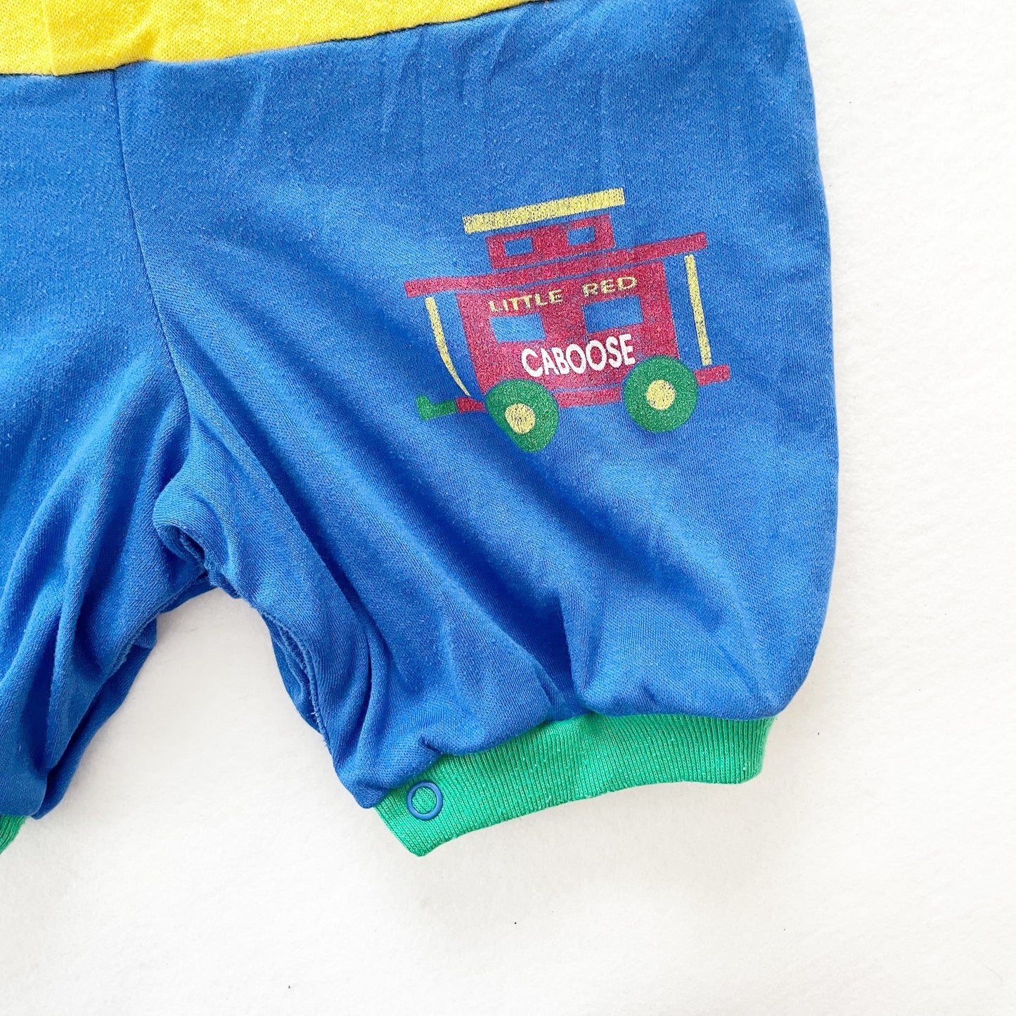 OshKosh Train Colorblock Romper - Yellow Clover Vintage Kids Clothes
