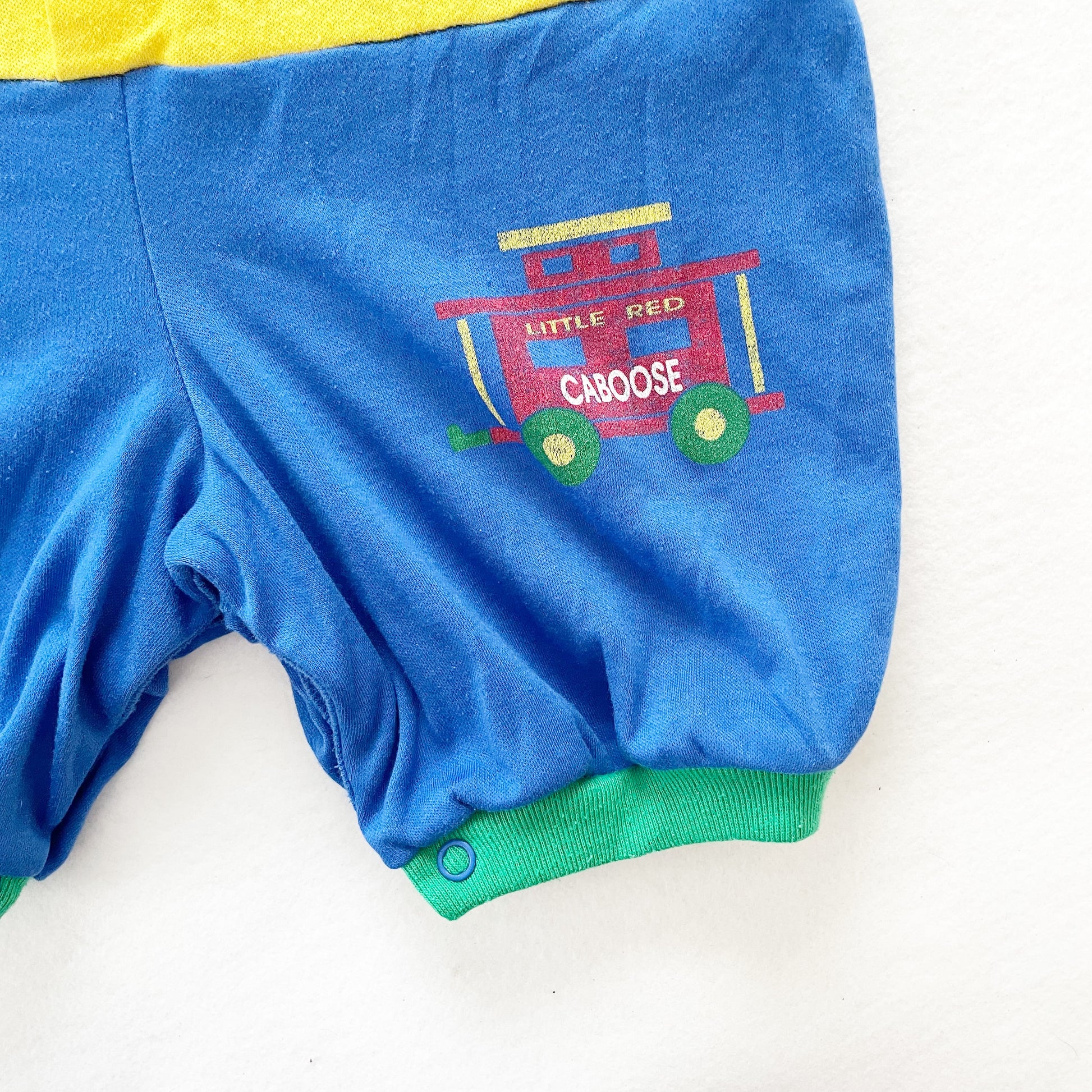 OshKosh Train Colorblock Romper - Yellow Clover Vintage Kids Clothes