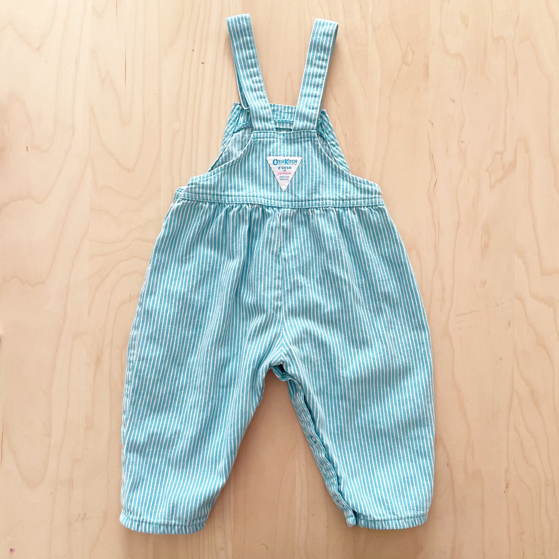OshKosh Turquoise Engineer Stripe Bubble Overalls - Yellow Clover Vintage Kids Clothes