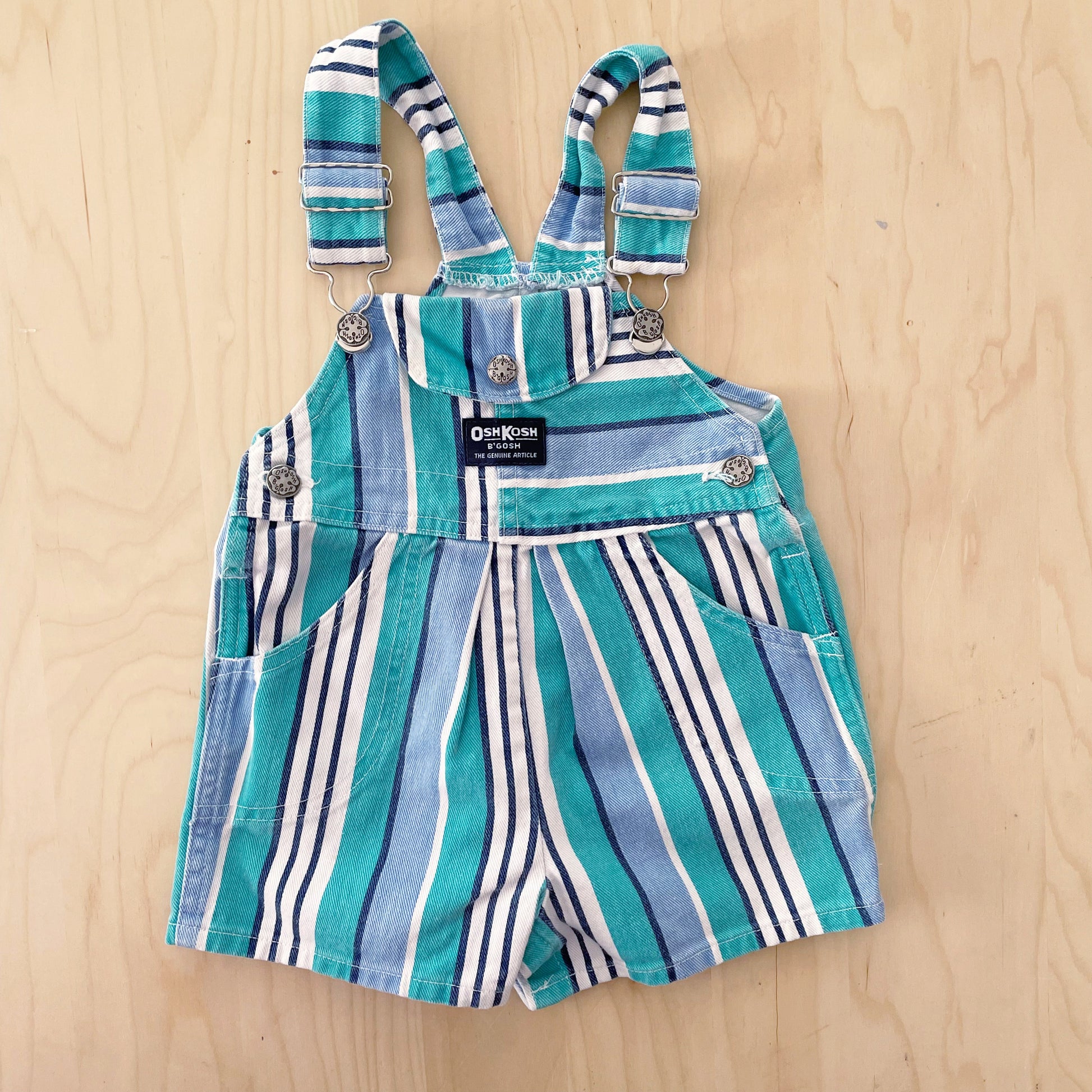 OshKosh Striped Foldover Pocket Front Shortalls - Yellow Clover Vintage Kids Clothes