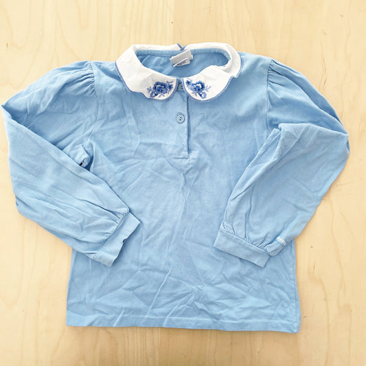 OshKosh Light Blue Embroidered Collar Layer Top - Yellow Clover Vintage Kids Clothes