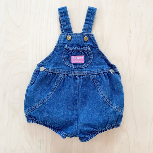 Vintage OshKosh Darker Wash Denim Bubble Overalls - Yellow Clover Vintage Kids Clothes
