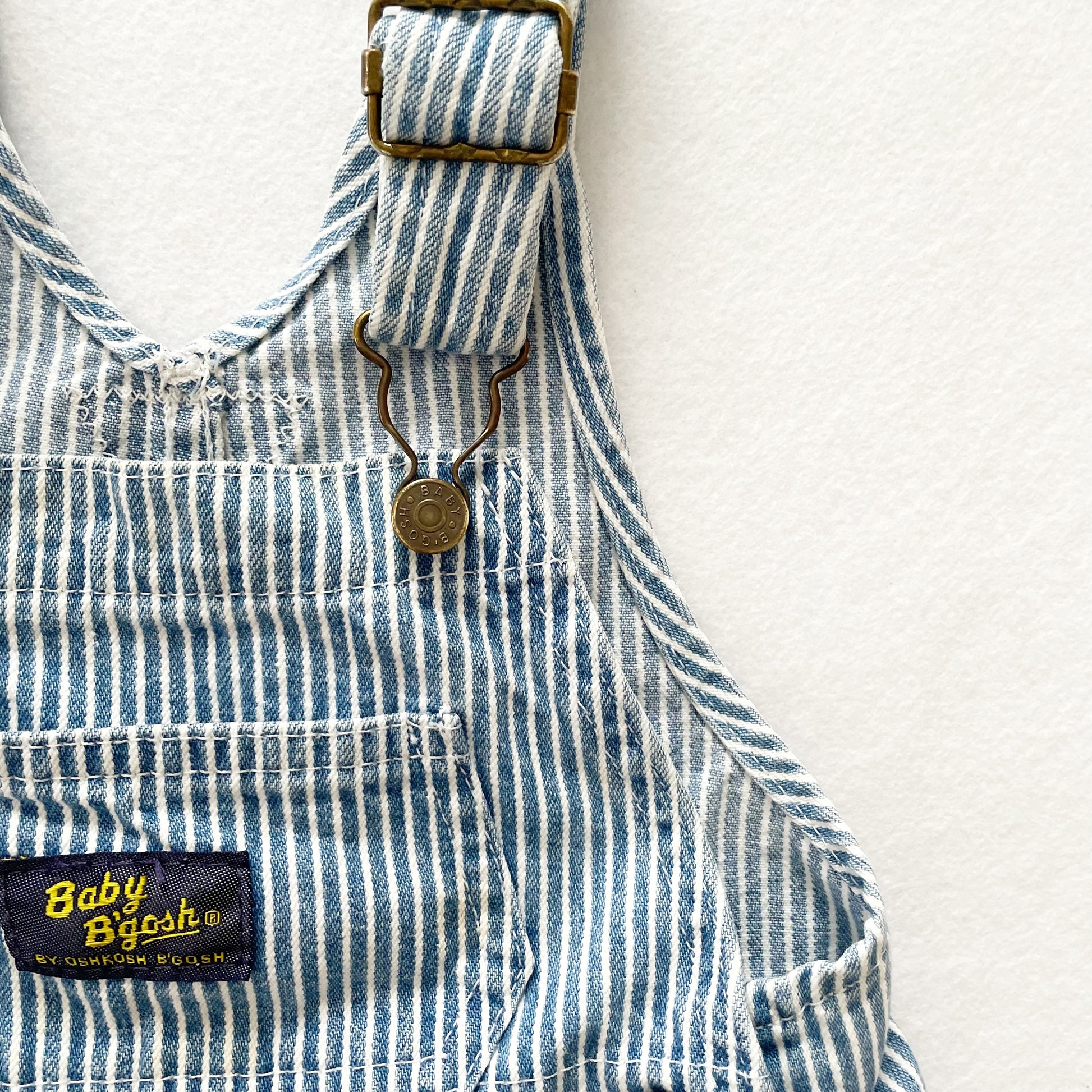 Baby B’gosh Light Denim Hickory Stripe Overalls - Yellow Clover Vintage Kids Clothes