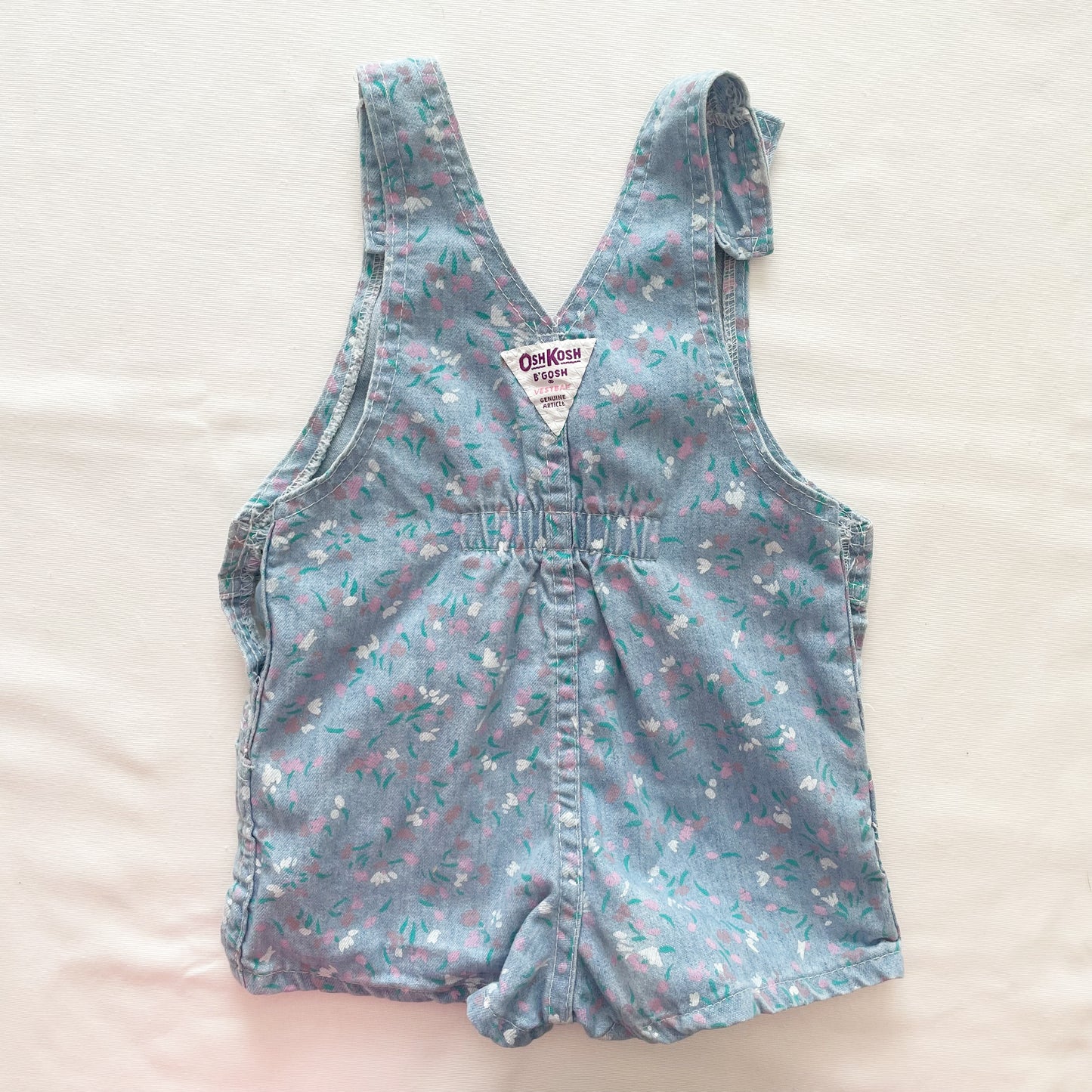 OshKosh Light Wash Floral Print Shortalls - Yellow Clover Vintage Kids Clothes