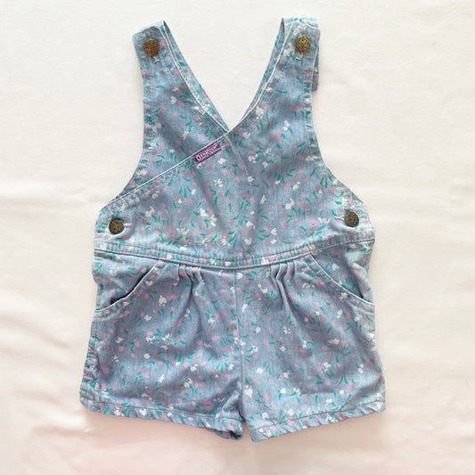 OshKosh Light Wash Floral Print Shortalls - Yellow Clover Vintage Kids Clothes