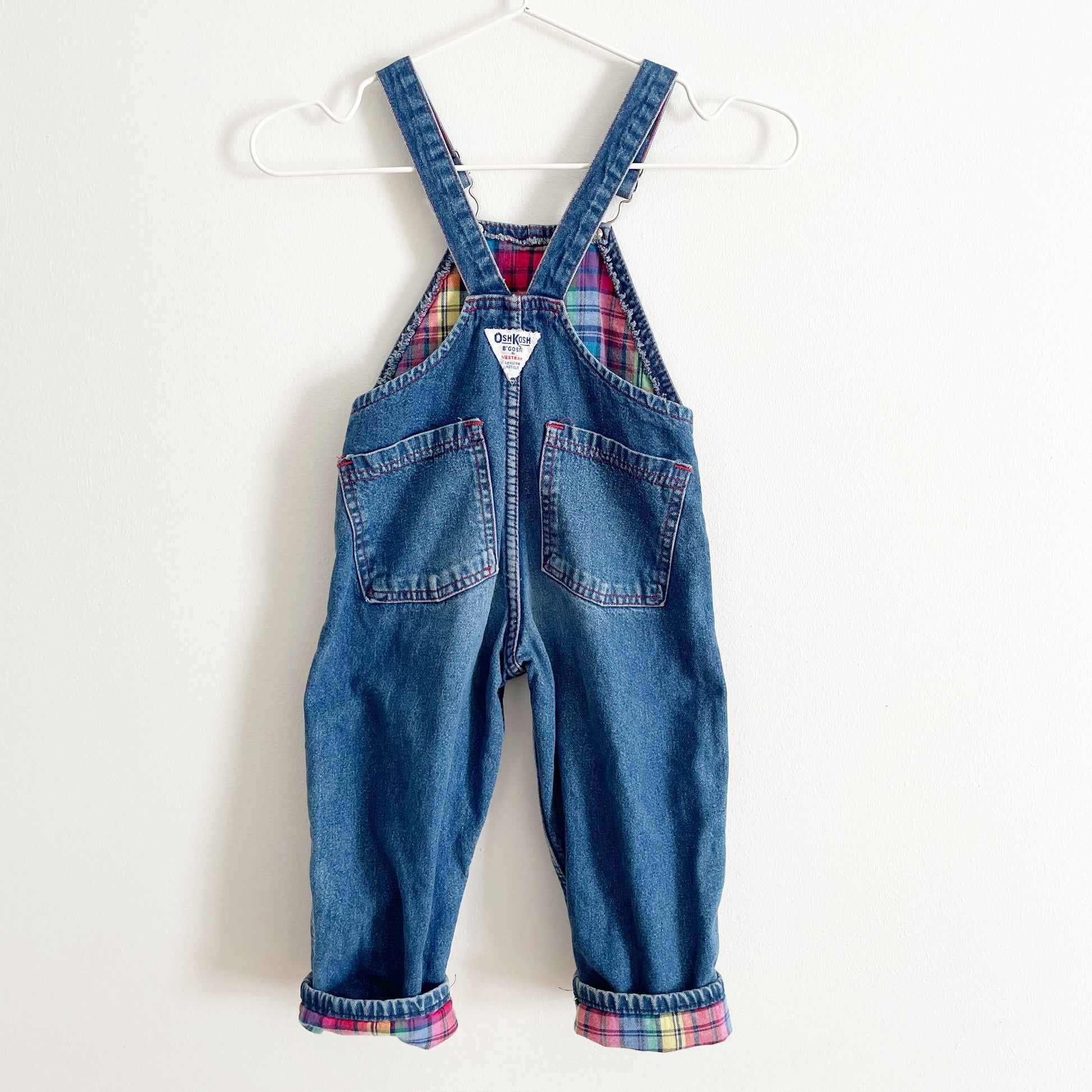 OshKosh Rainbow Plaid Lined Denim Overalls - Yellow Clover Vintage Kids Clothes