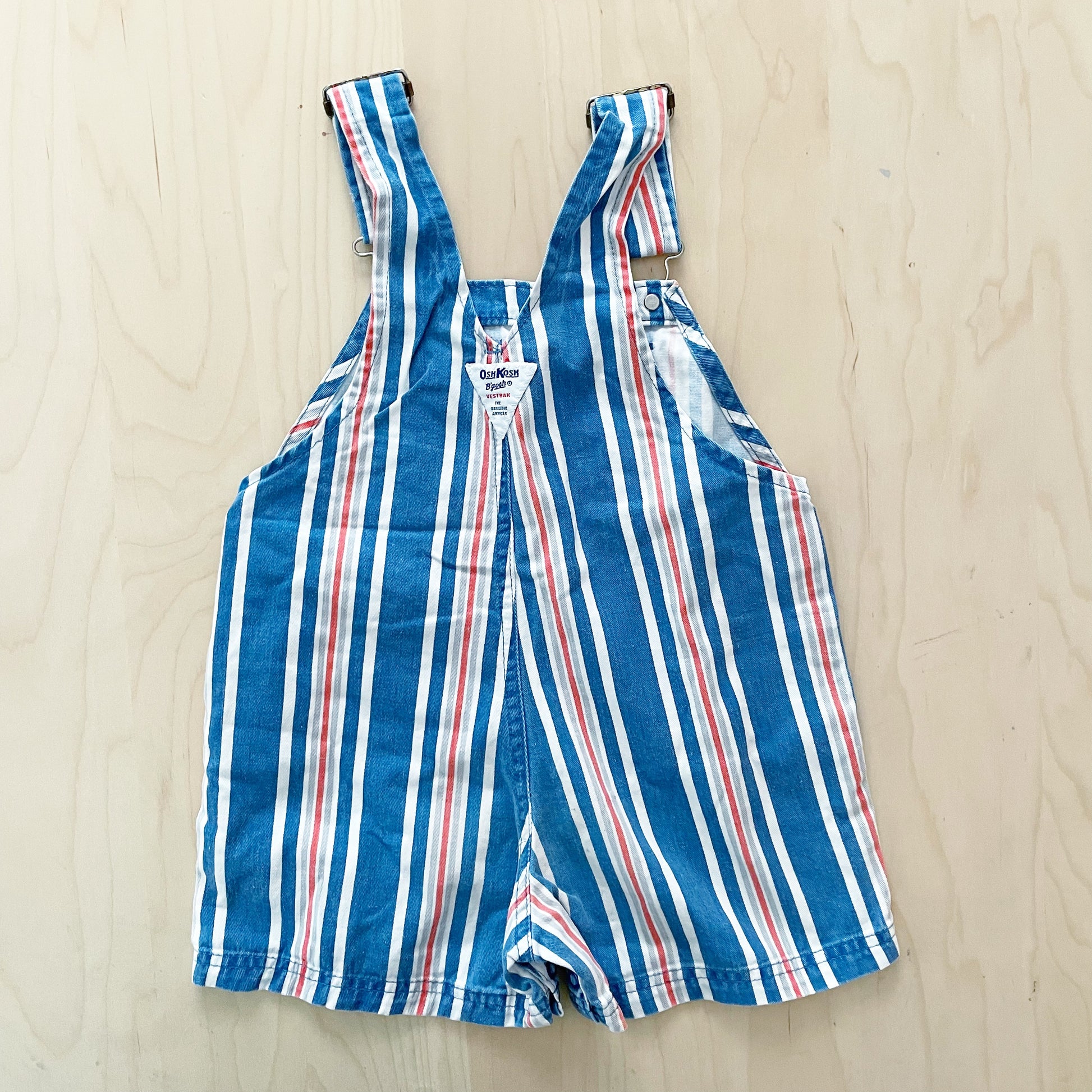 OshKosh Blue and Orange Stripe Shortalls - Yellow Clover Vintage Kids Clothes