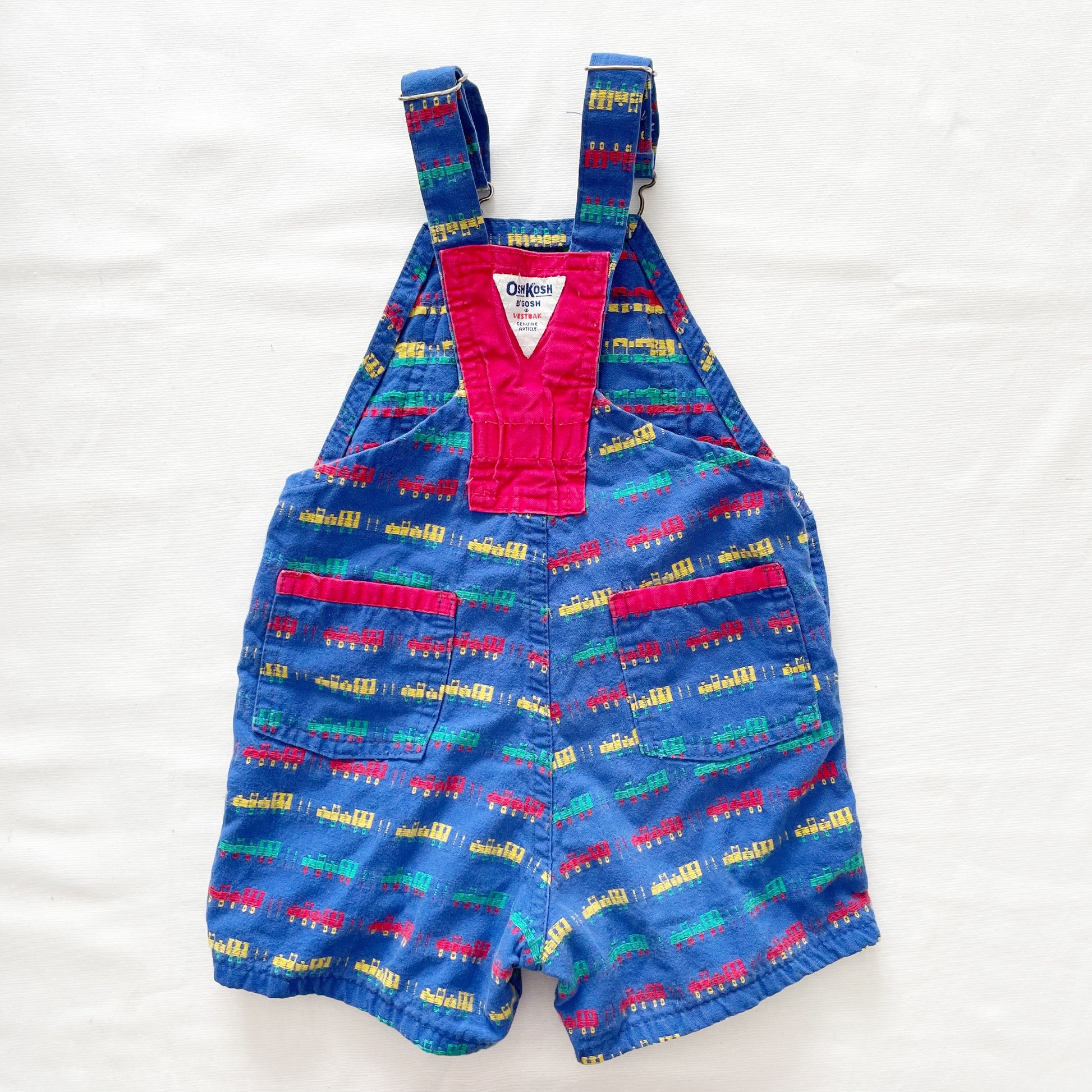 OshKosh Train Woven Shortalls Set - Yellow Clover Vintage Kids Clothes