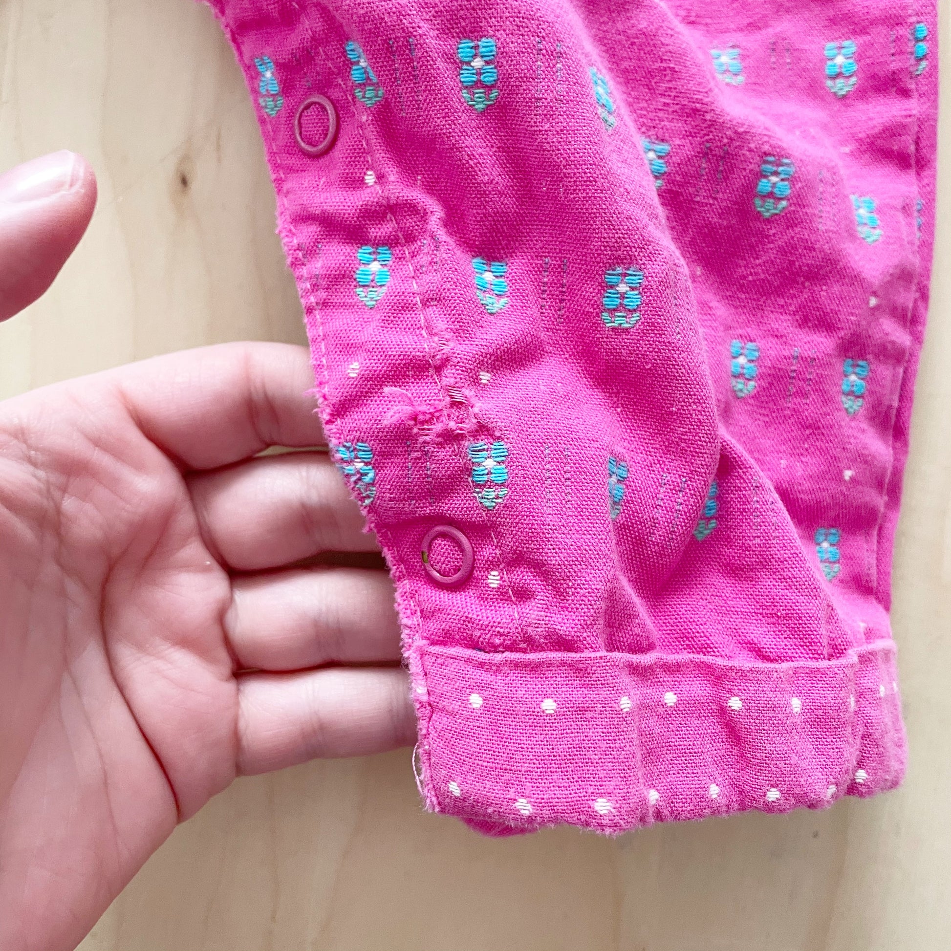 OshKosh Pink + Turquoise Woven Bow Back Overalls - Yellow Clover Vintage Kids Clothes