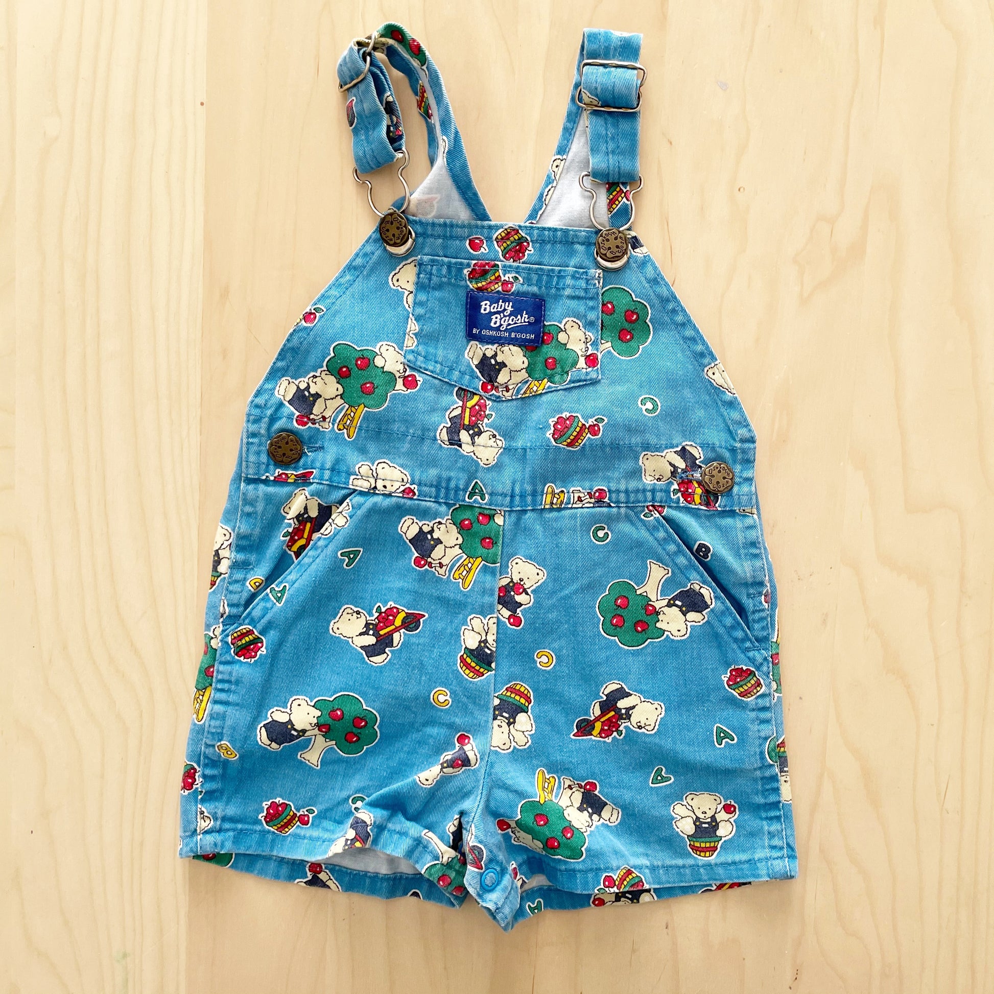 Vintage OshKosh Baby B’gosh Bear Apple Tree Shortalls - Yellow Clover Vintage Kids Clothes