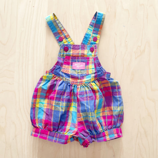 Vintage OshKosh Rainbow Plaid Bubble Romper - Yellow Clover Vintage Kids Clothes
