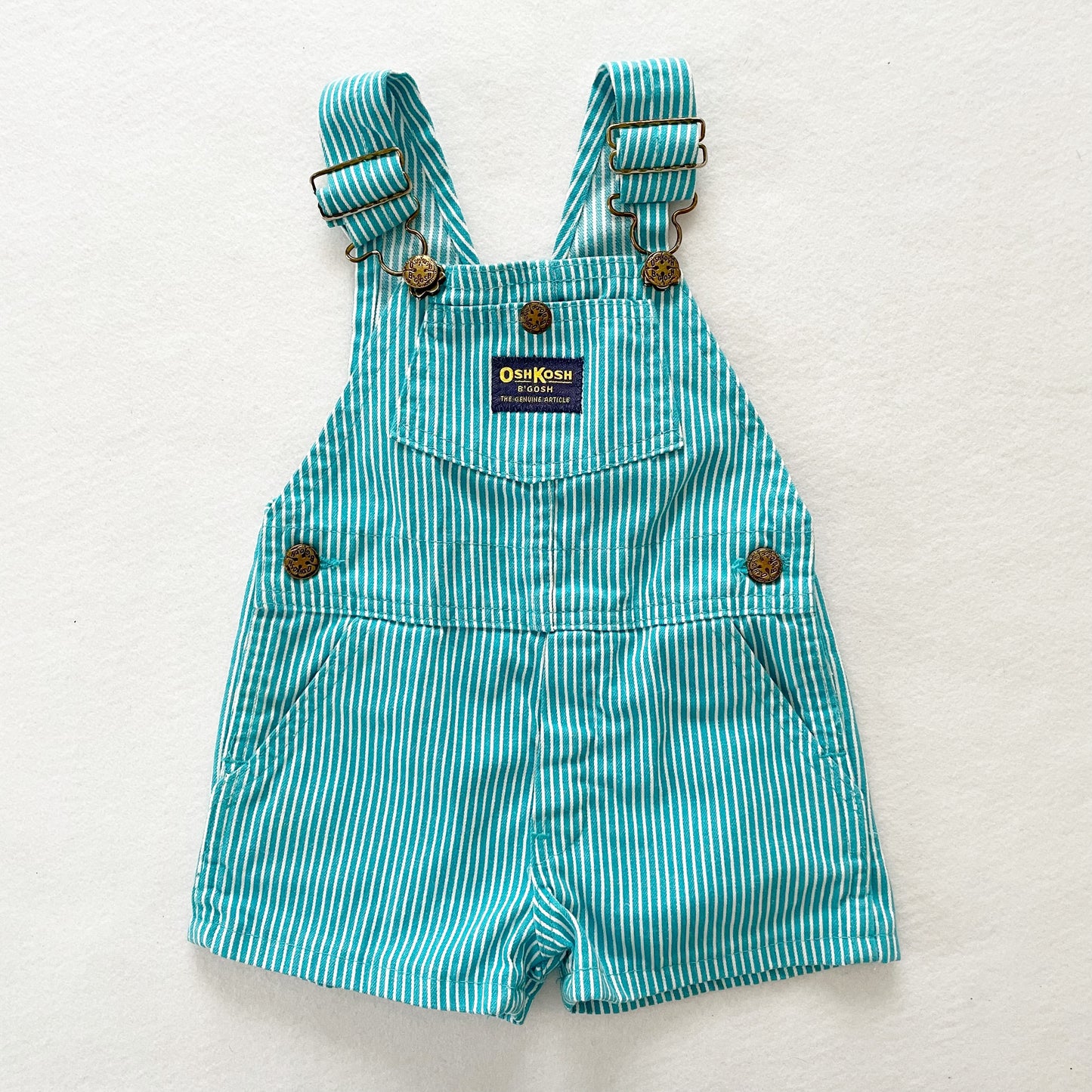 OshKosh Vintage OshKosh Turquoise Hickory Stripe Kids Shortalls Hickory Stripe Shortalls - Yellow Clover Vintage Kids Clothes
