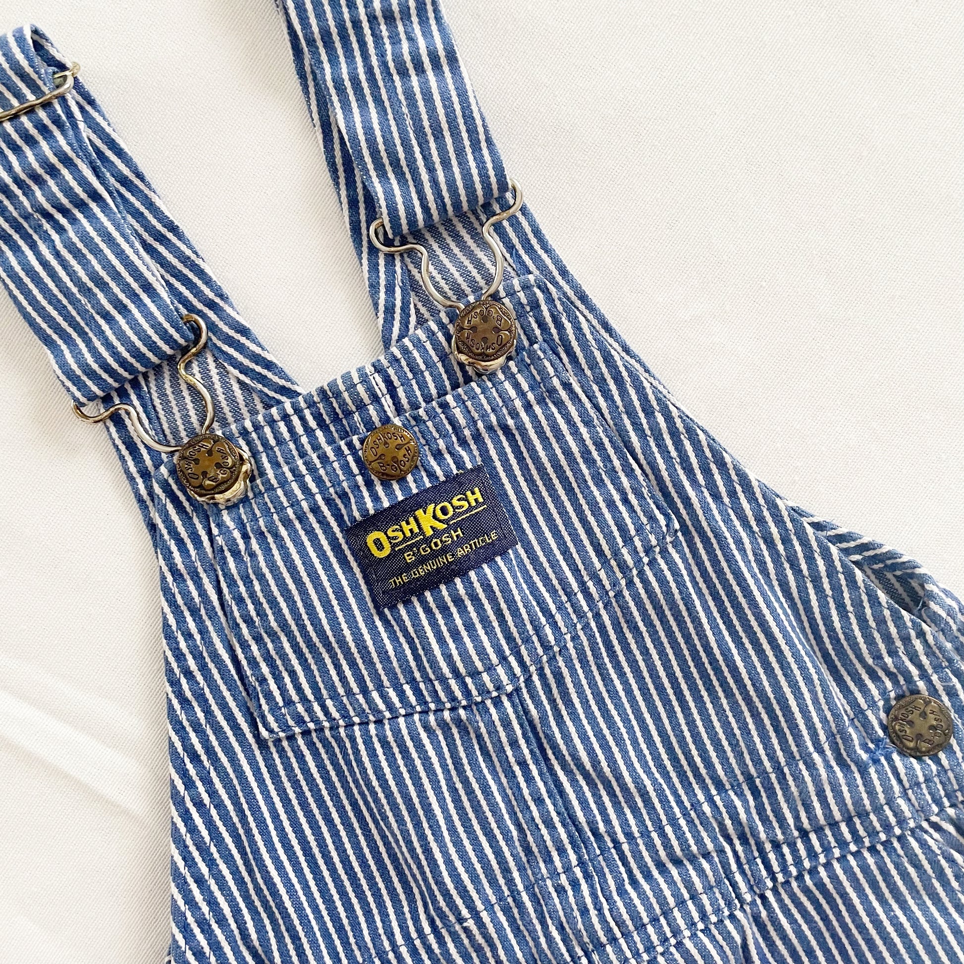 OshKosh Blue Hickory Stripe Overalls - Yellow Clover Vintage Kids Clothes