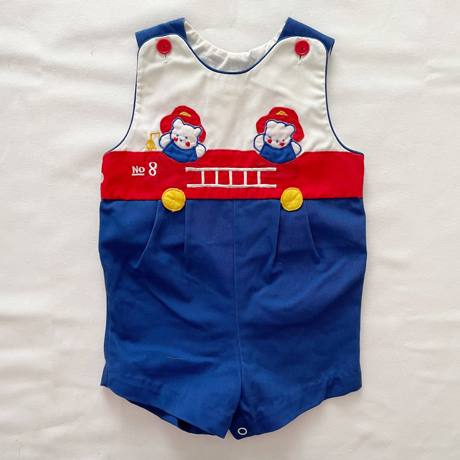 Vintage Fire Truck Bears Romper • 18m - Yellow Clover Vintage Kids Clothes