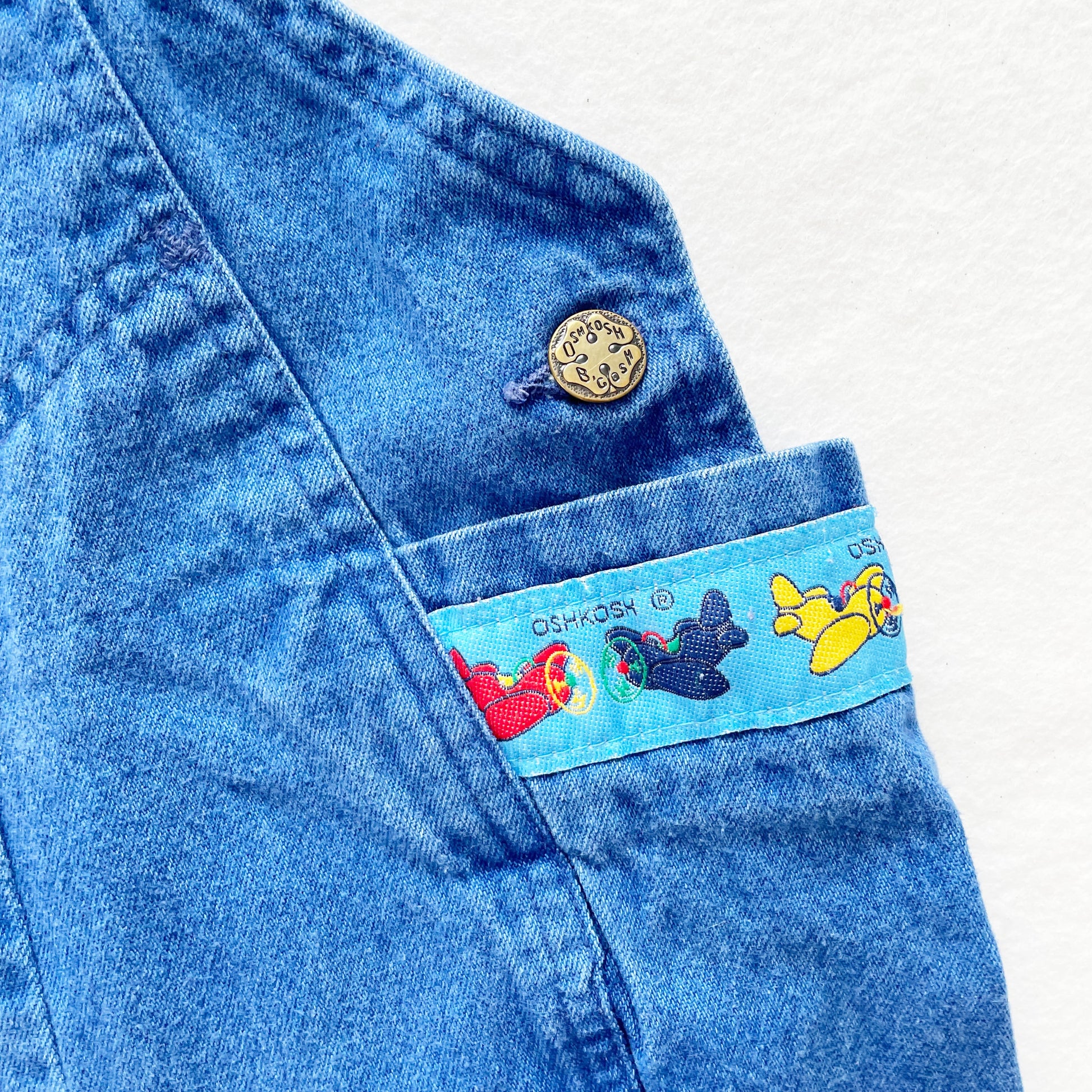 Baby B’gosh Blue Wash Airplane Bubble Overalls - Yellow Clover Vintage Kids Clothes