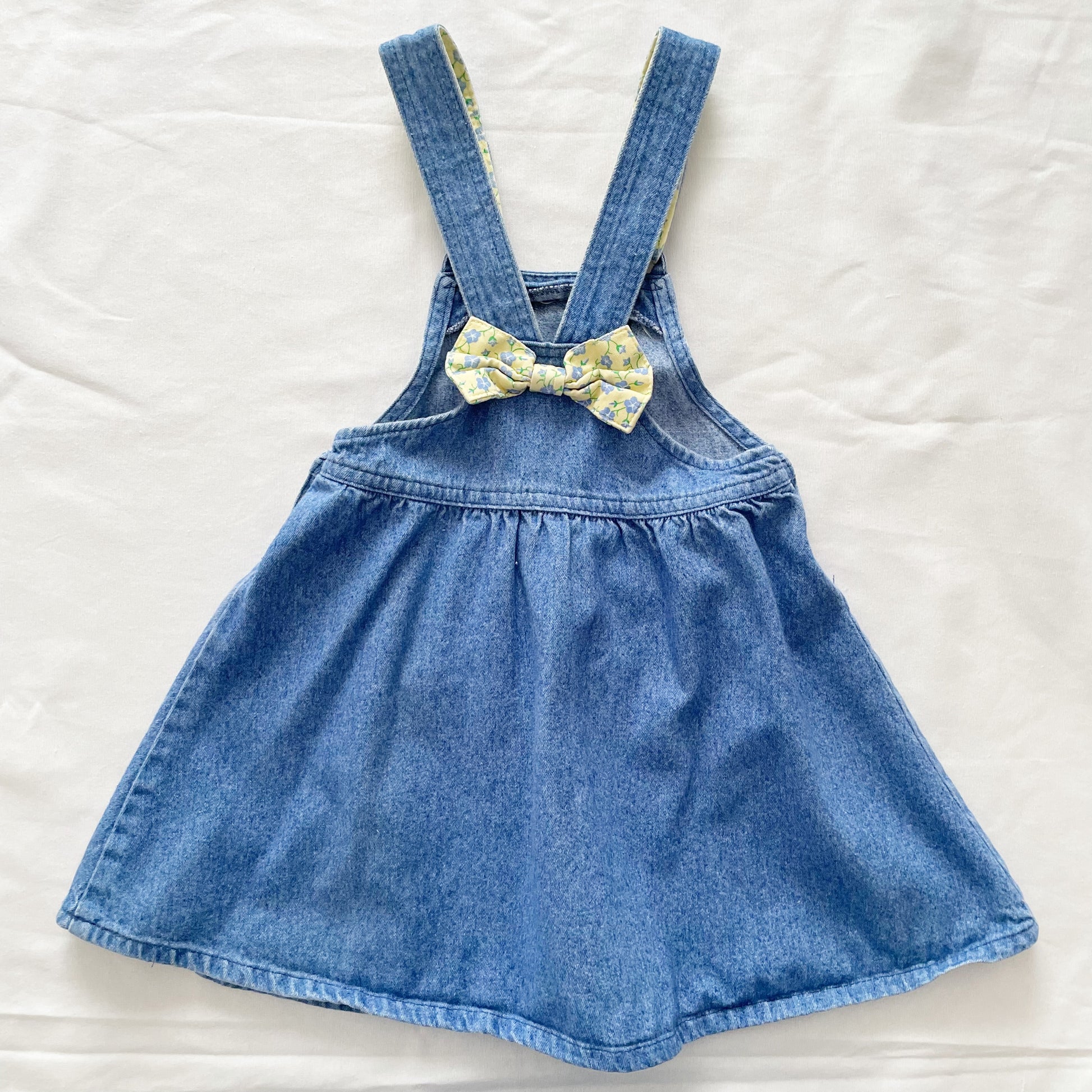 OshKosh Blue Wash Denim Pansy Floral Skirtall - Yellow Clover Vintage Kids Clothes